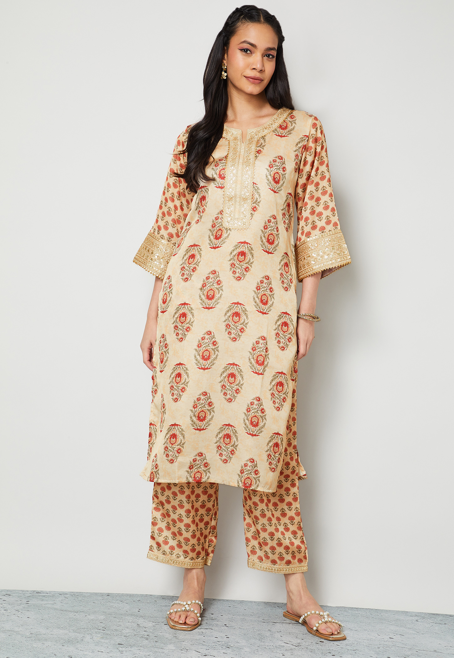 MELANGE Floral Print Kurta Set-image-7