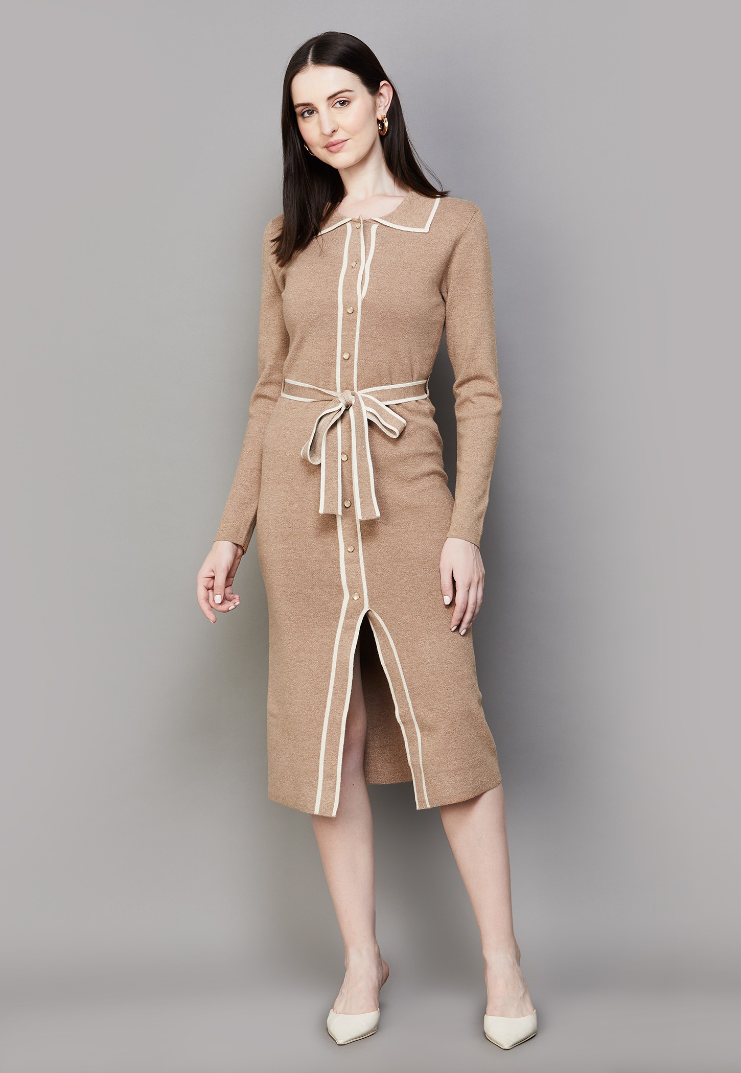 VERO MODA Knit Shirt Dress with Contrast Trim-picture-20