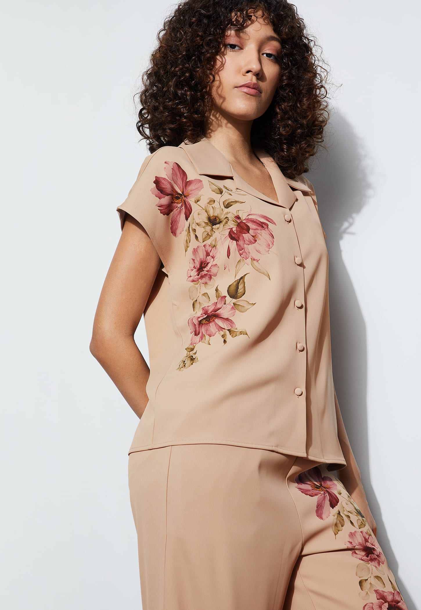 CODE Floral Print Cuban Collar Shirt-picture-55