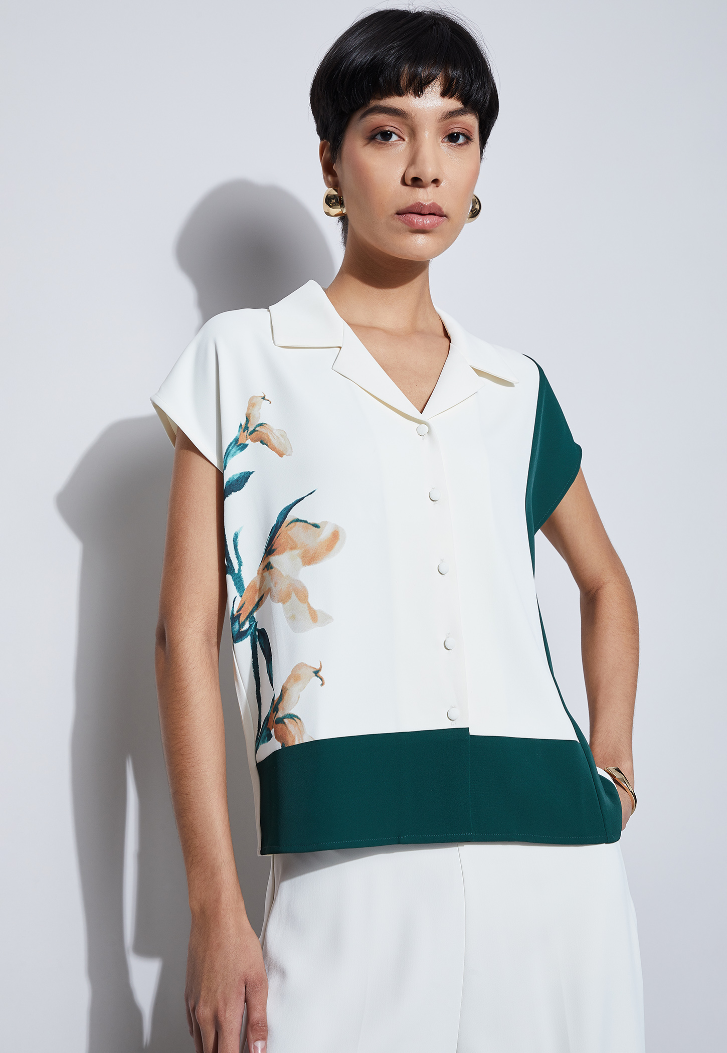 CODE Floral Print Cuban Collar Shirt-picture-52