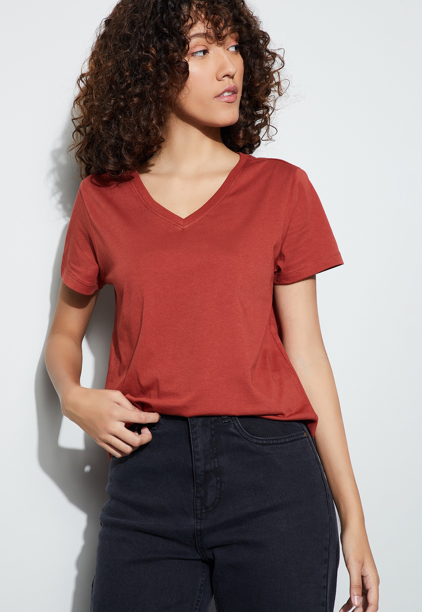 FAME FOREVER Solid V-neck T-shirt-picture-15