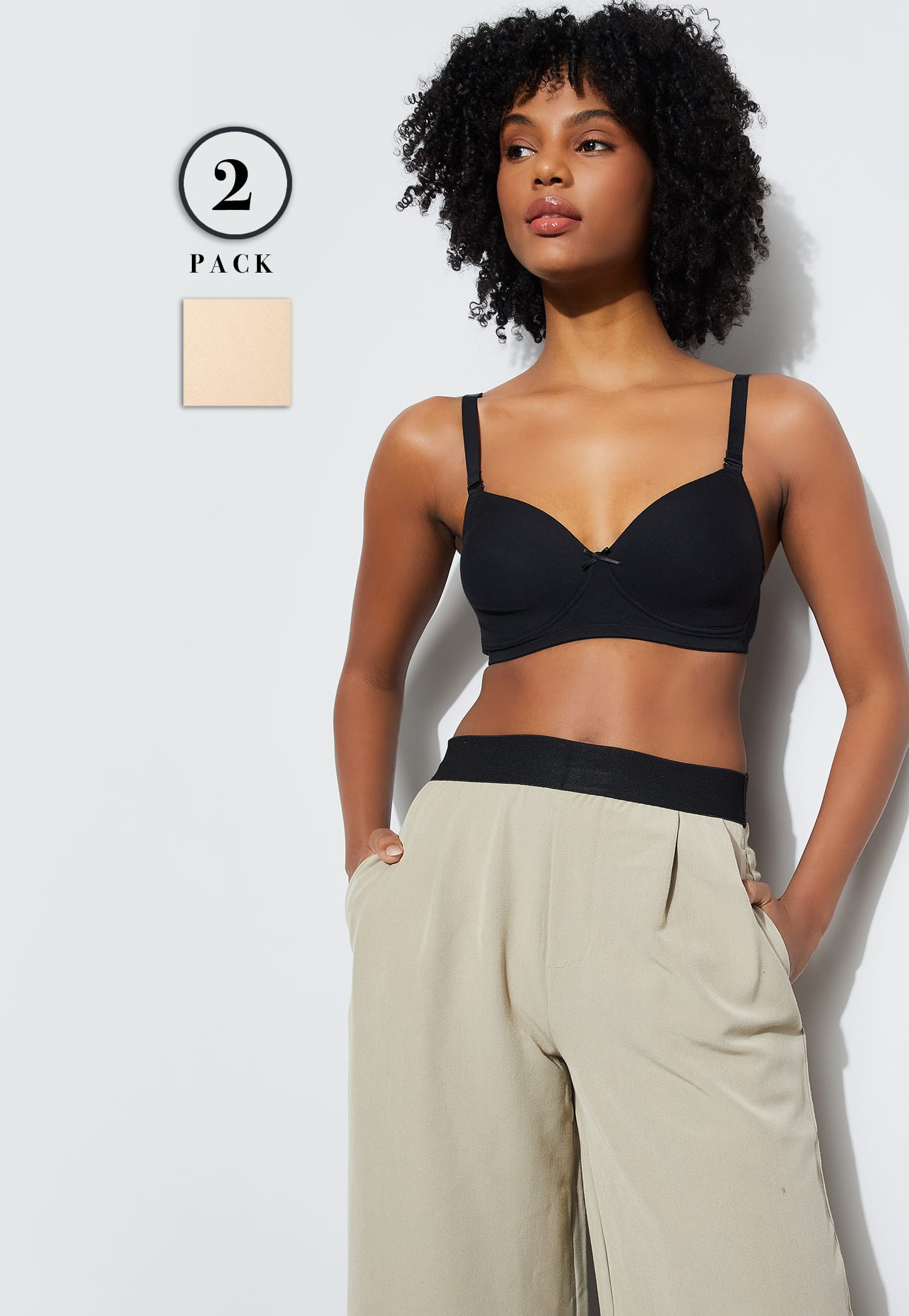 GINGER Solid Padded Non-Wired T-shirt Bra - Pack of 2-image-34