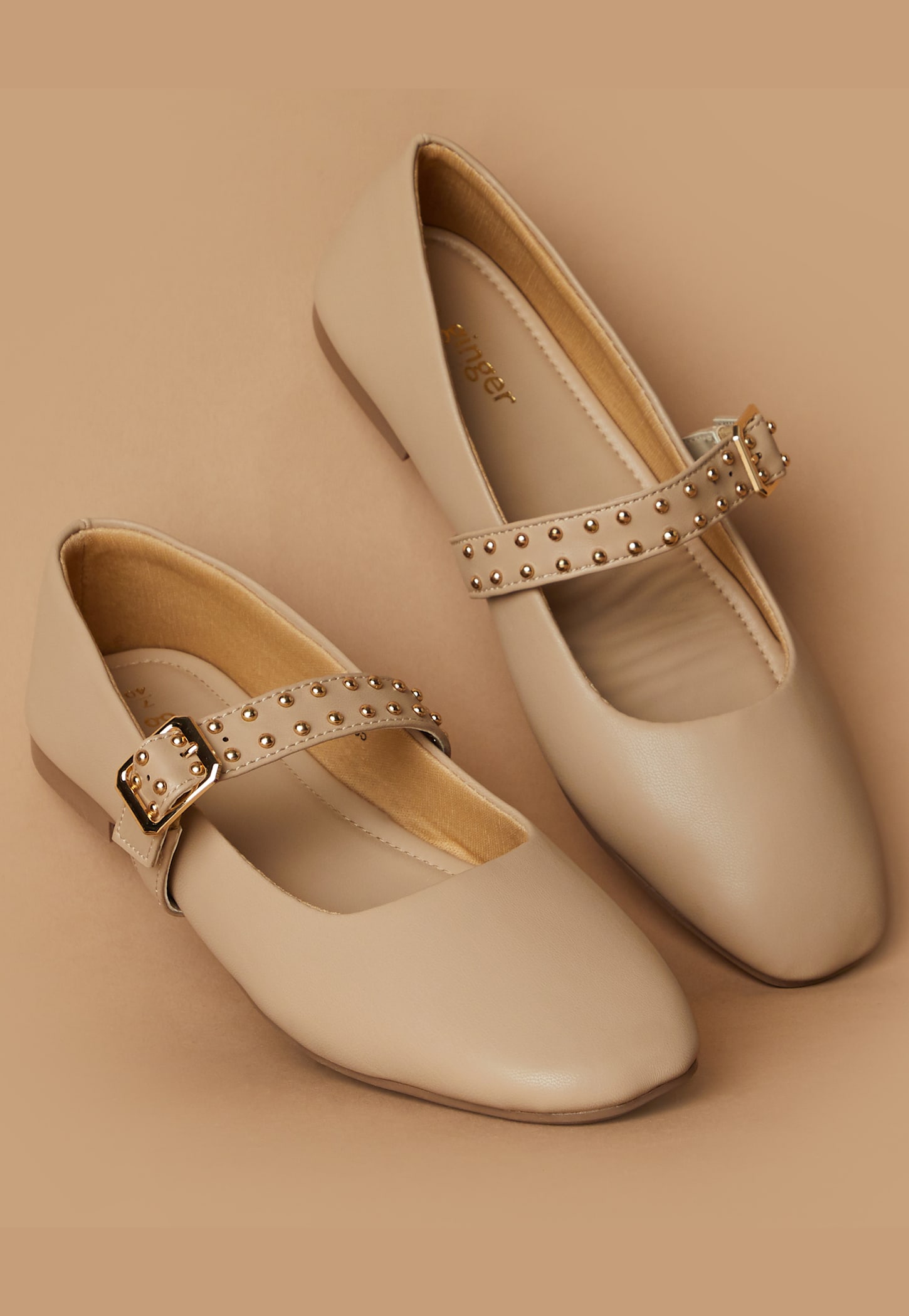 GINGER Studded Strap Square Toe Ballerinas-picture-14