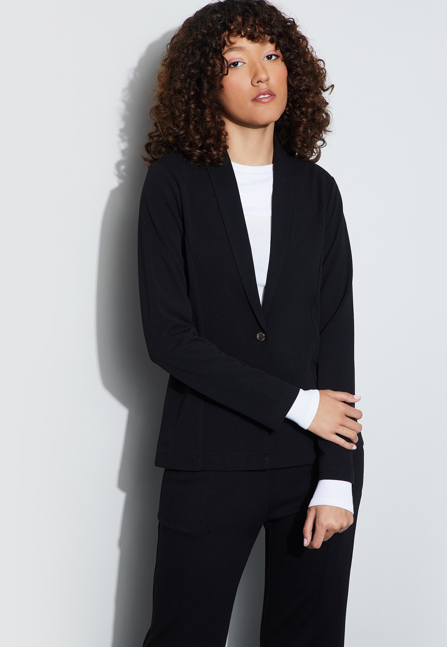 CODE Solid Shawl Collar Blazer-image-25