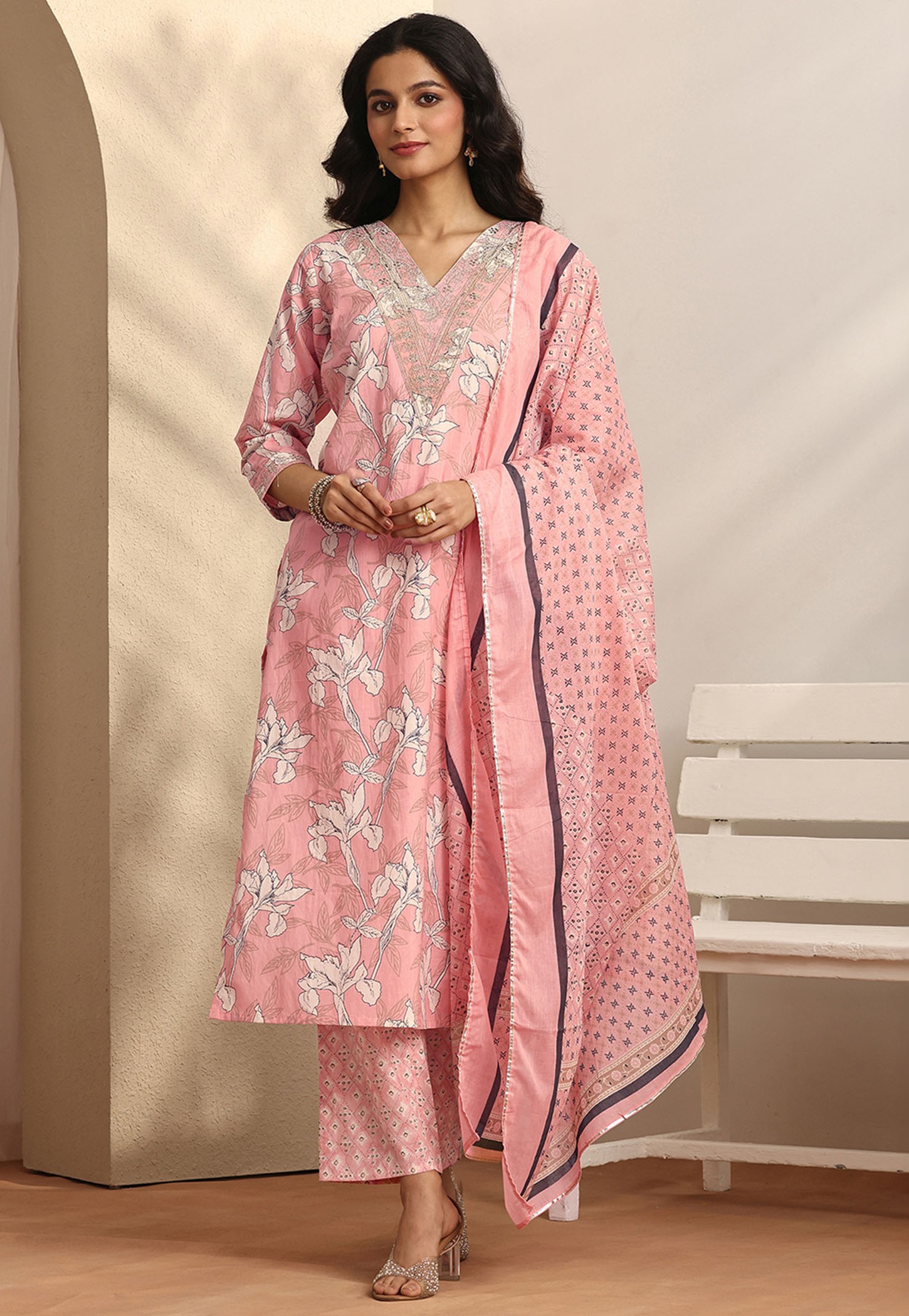 LIBAS Floral Print Straight Kurta Set