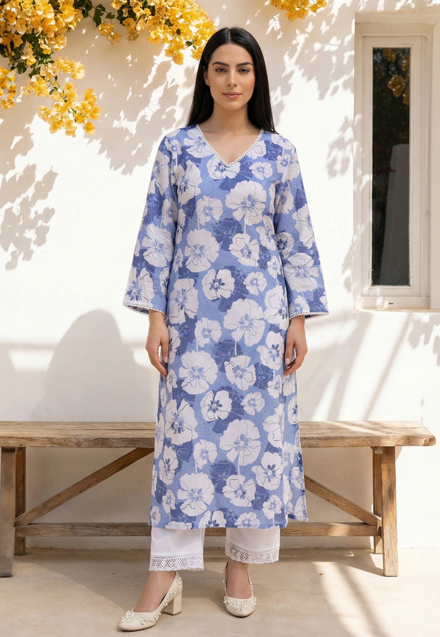 W Floral Print V-Neck Casual Straight Kurta-picture-24