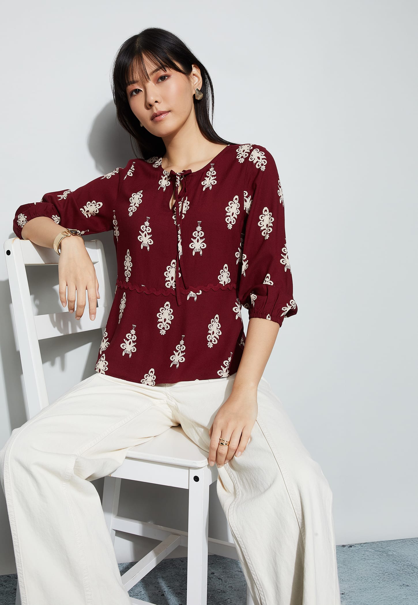 FAME FOREVER Embroidered Tie-Up Neck Top-picture-44