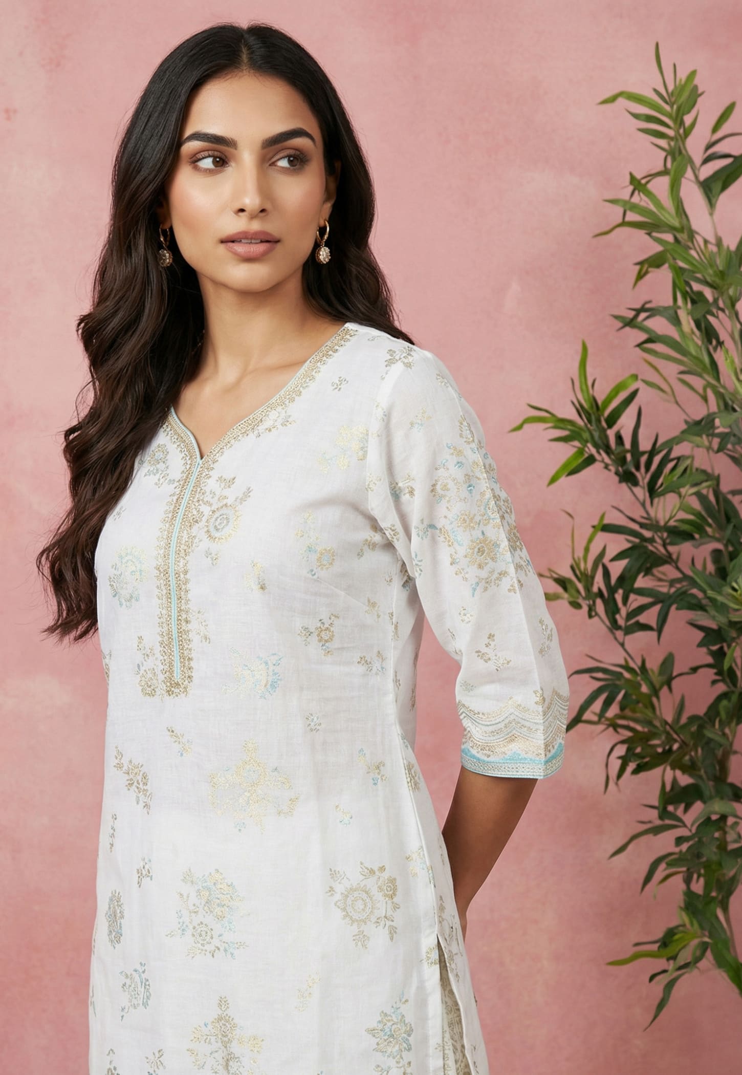 AURELIA Floral Print V-Neck Straight Kurta-picture-55