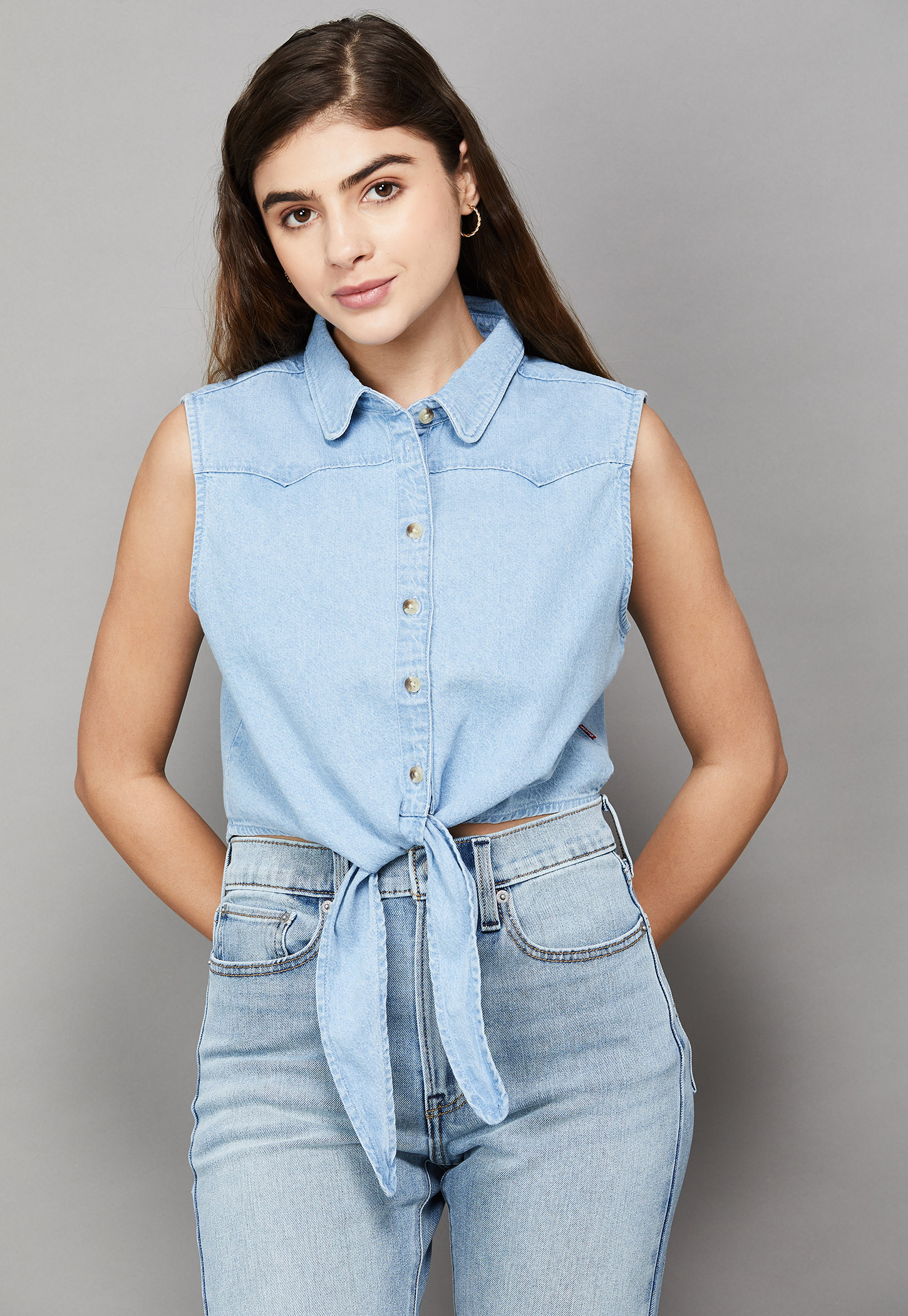LEVI'S Solid Crop Shirt Style Top-picture-17