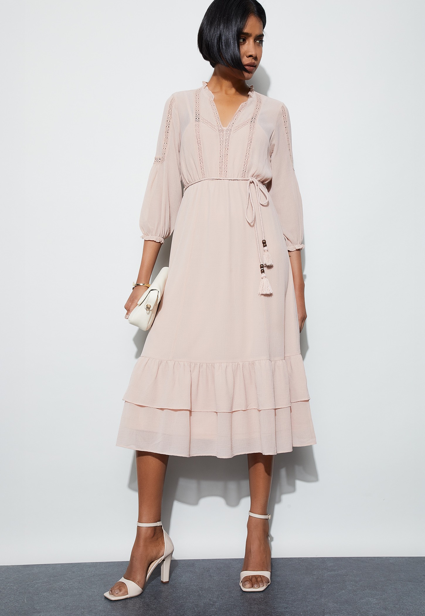 CODE Solid Design V-Neck Midi Dress-picture-46
