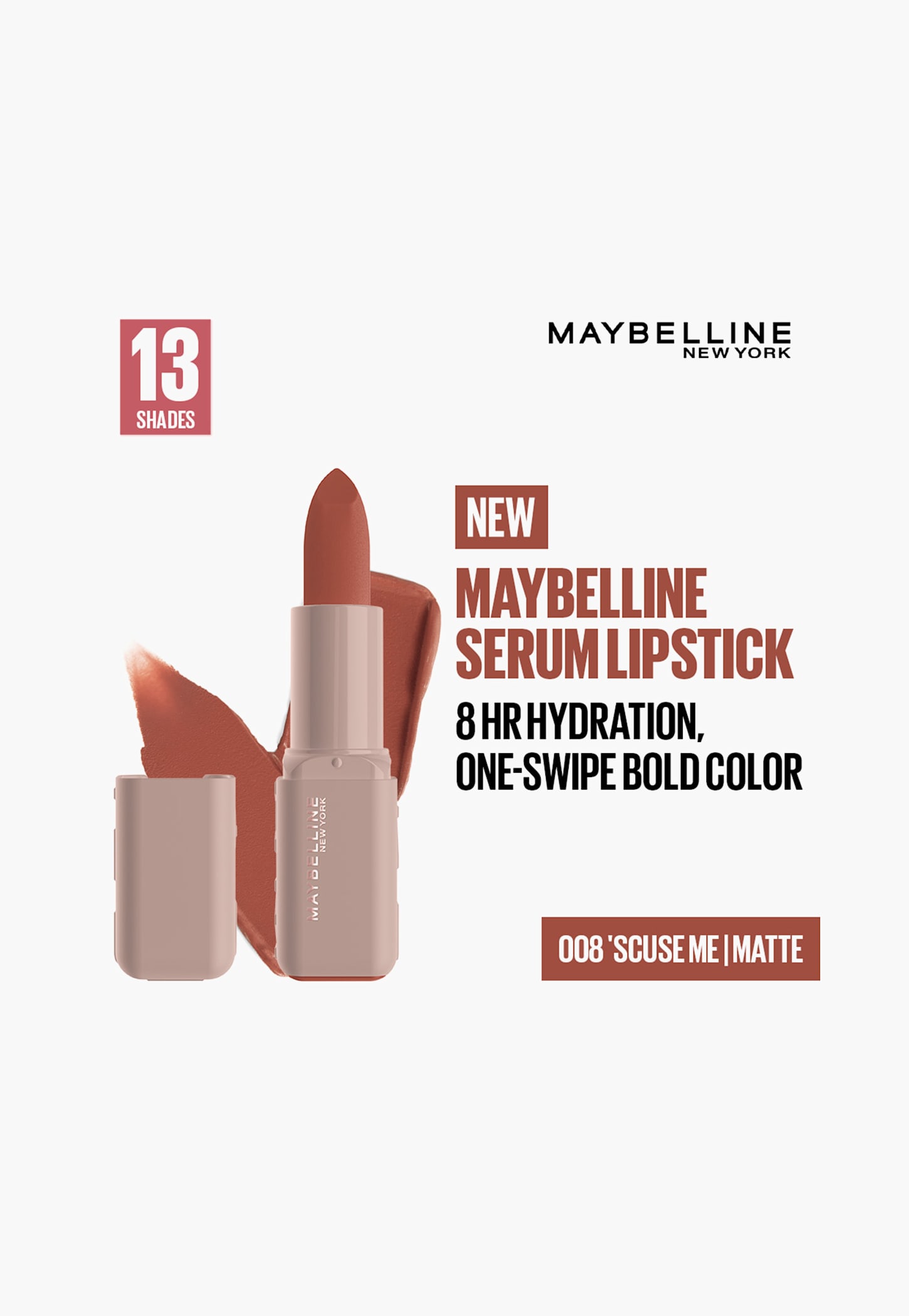 Maybelline Serum Matte Lipstick 8Hr Hydration - 008 'Scuse Me 4.2g-picture-53