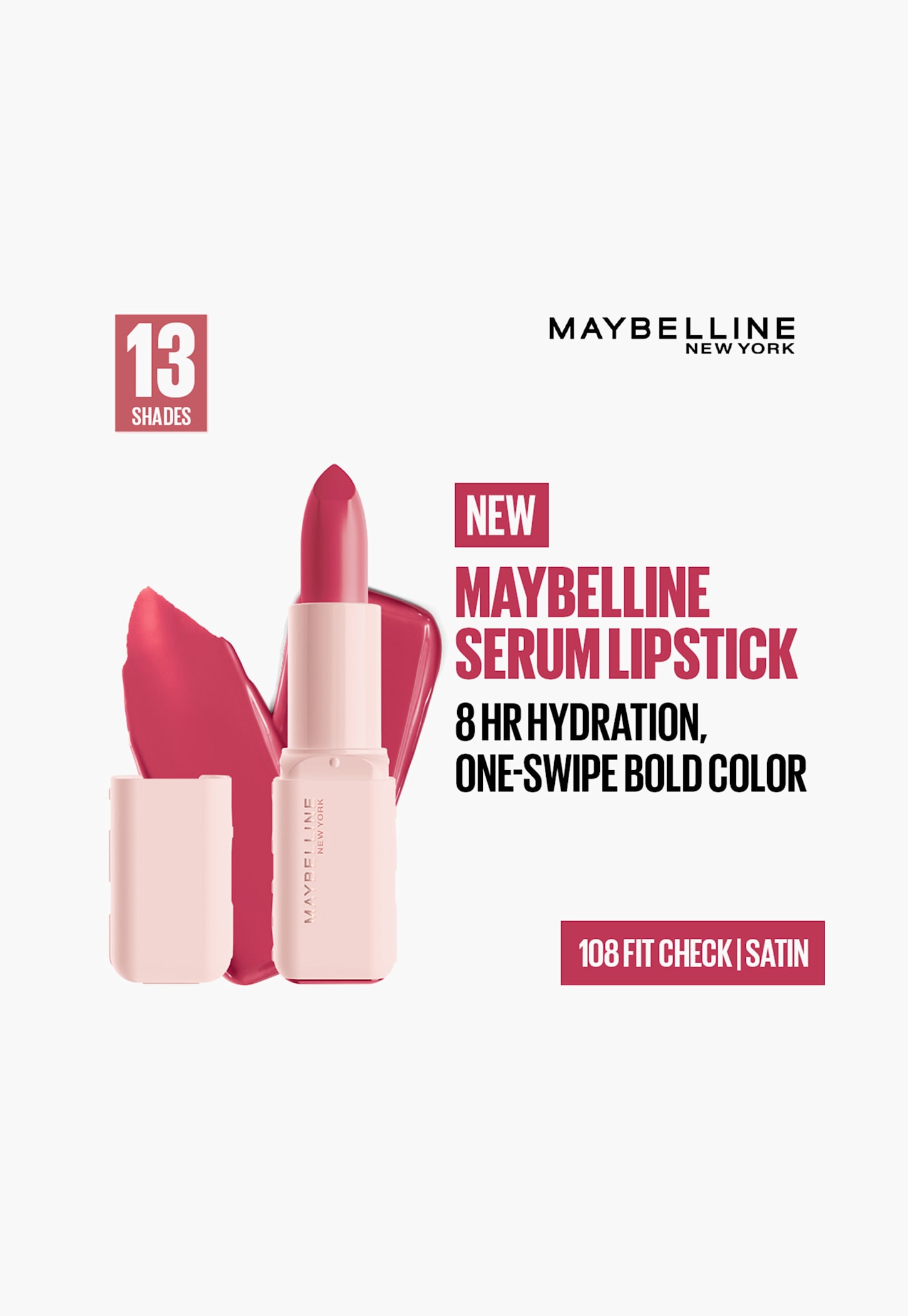 Maybelline Serum Satin Lipstick 8Hr Hydration - 108 Fit Check 4.2g-picture-13