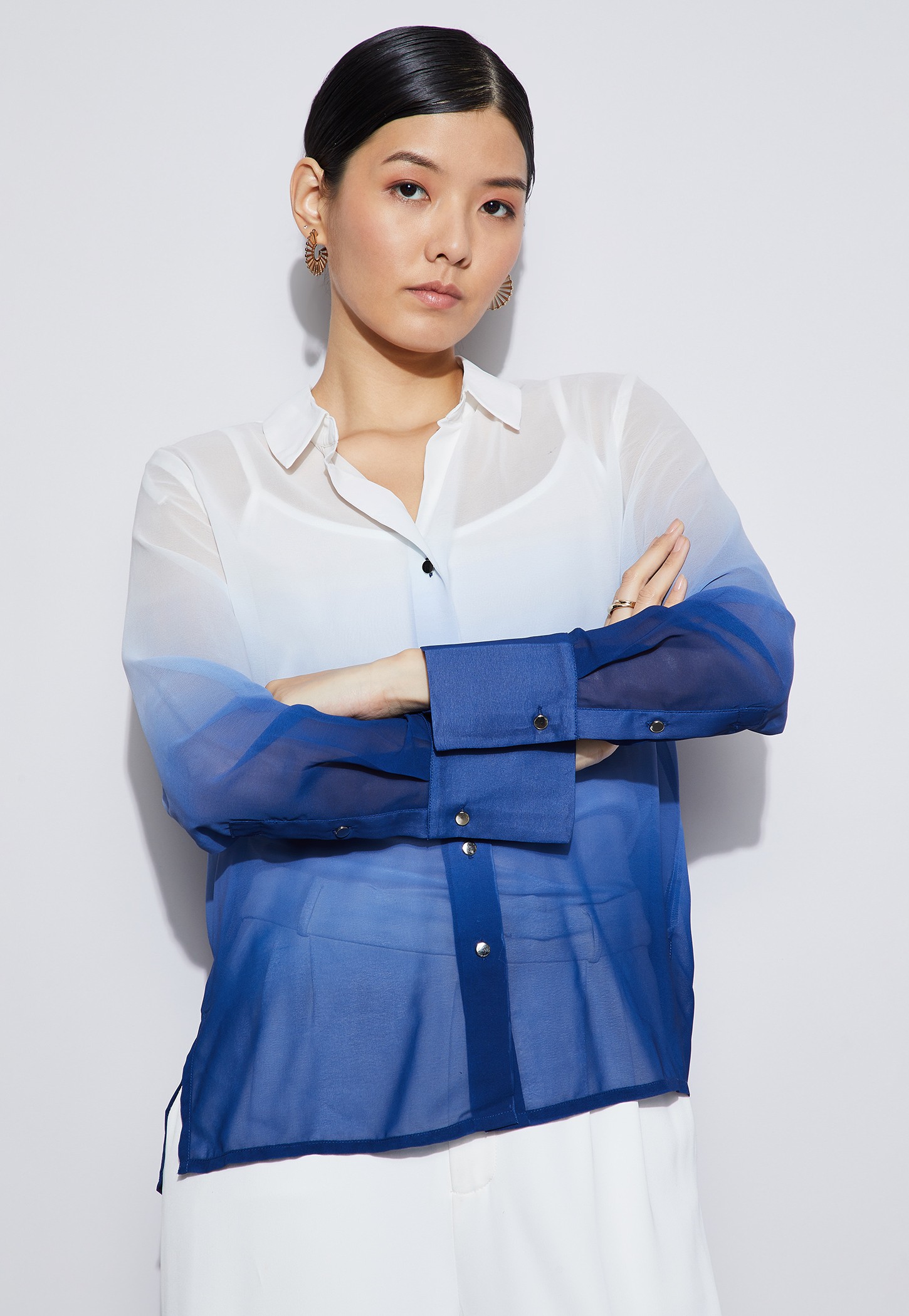 CODE Ombre Sheer Shirt with Camisole-picture-25