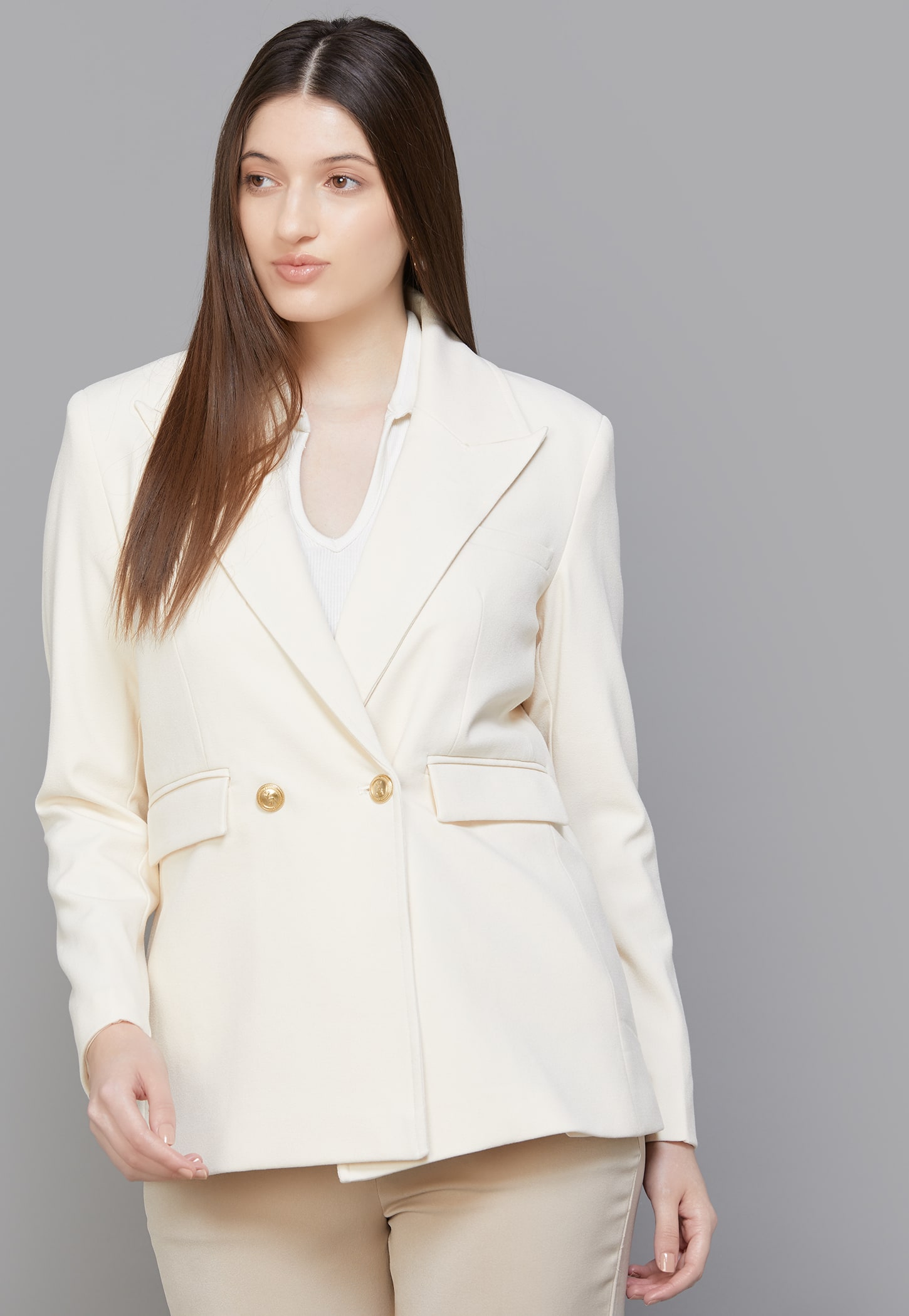 ALLEN SOLLY Solid Double Breasted Blazer-picture-19