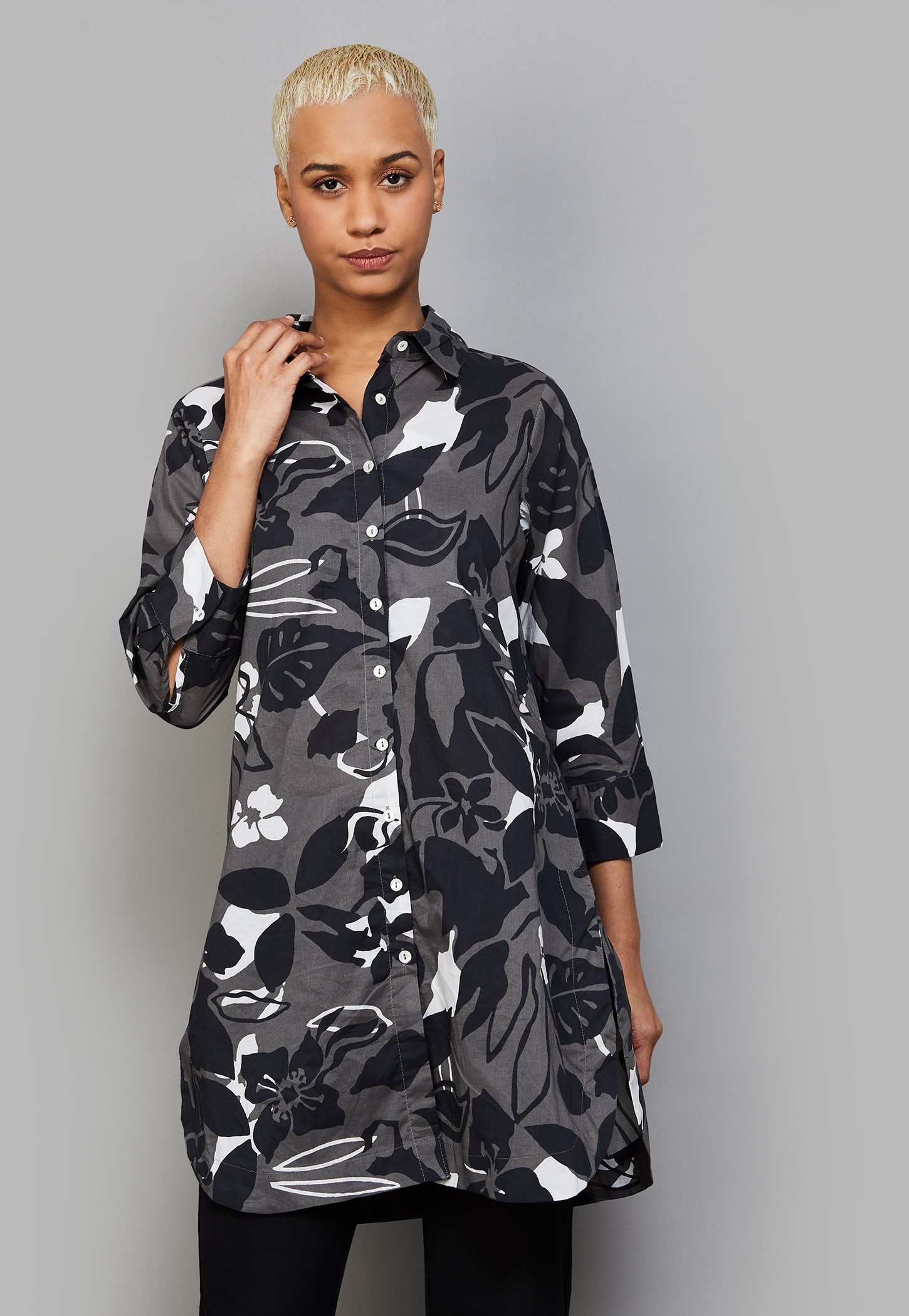 AND Floral Print Shirt-Style Top with Inner-picture-42