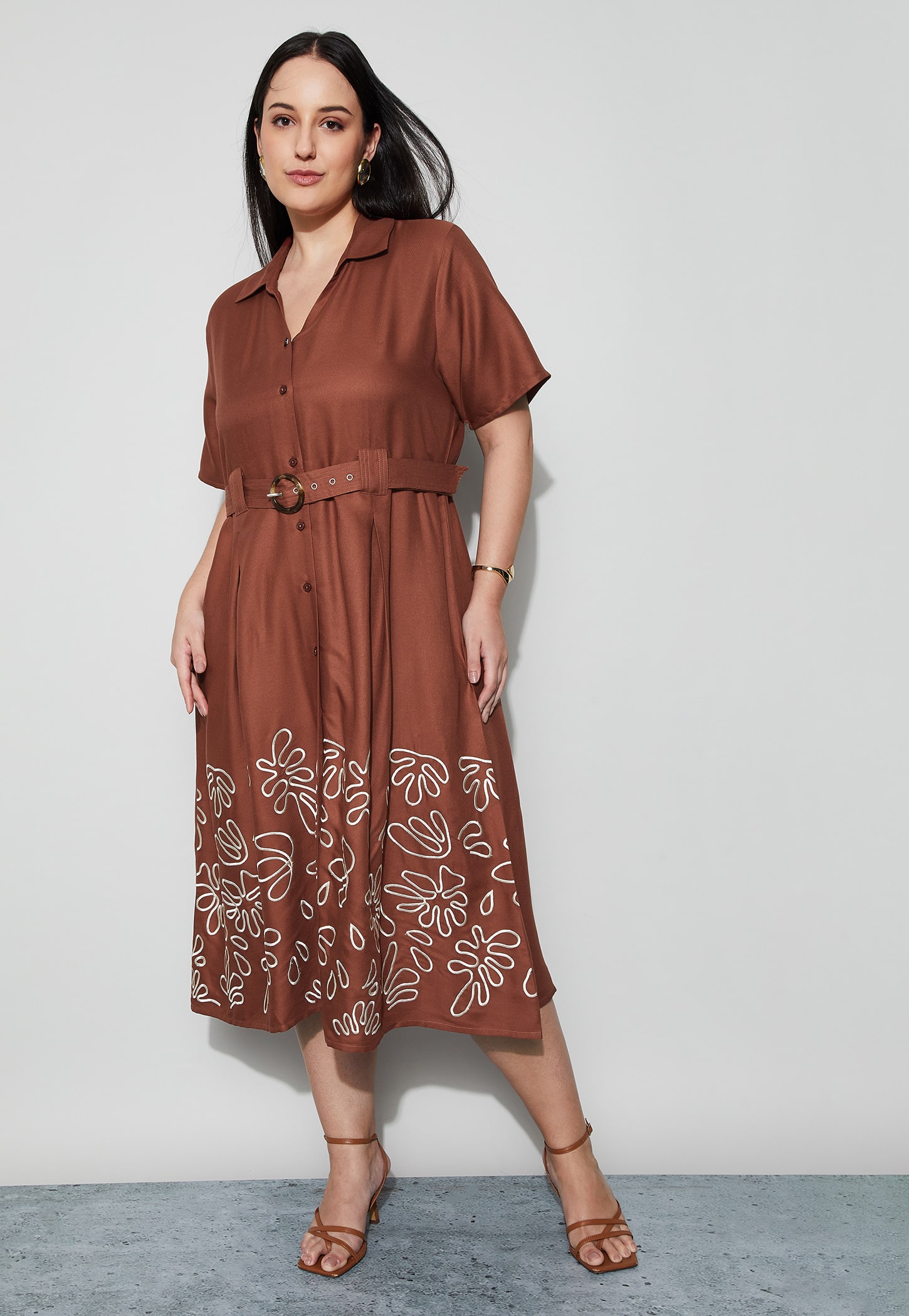 NEXUS Belted Button Down Midi Dress-picture-11