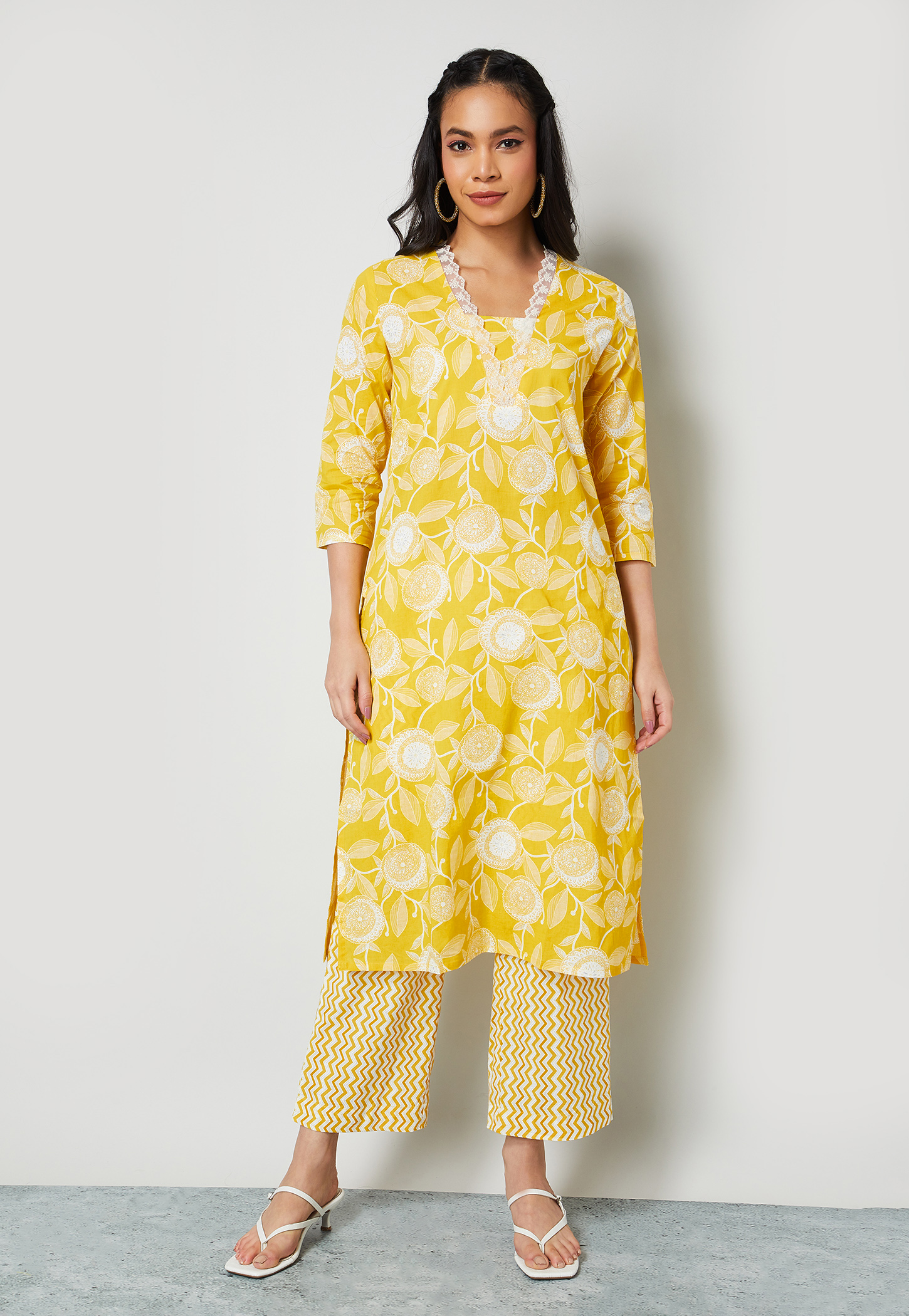 MELANGE Floral Print Straight Kurta Set-picture-40