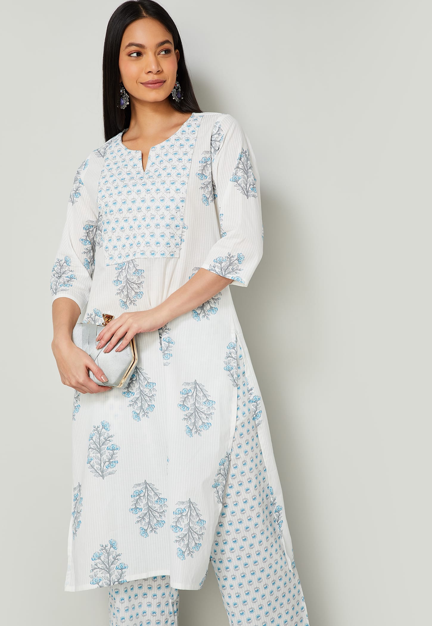 MELANGE Floral Print Straight Kurta Set-picture-36