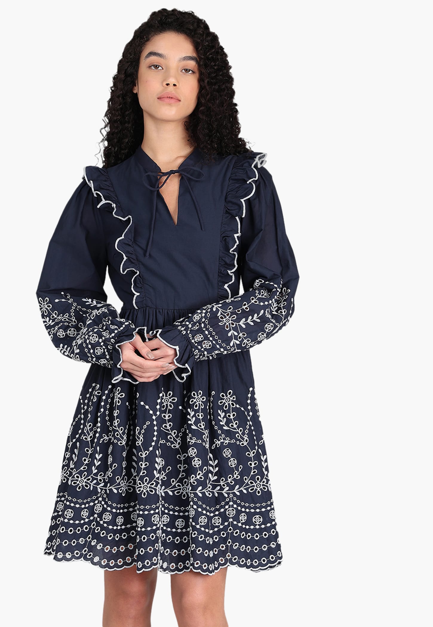 VERO MODA Embroidered Ruffle Tie-Up Dress-picture-27