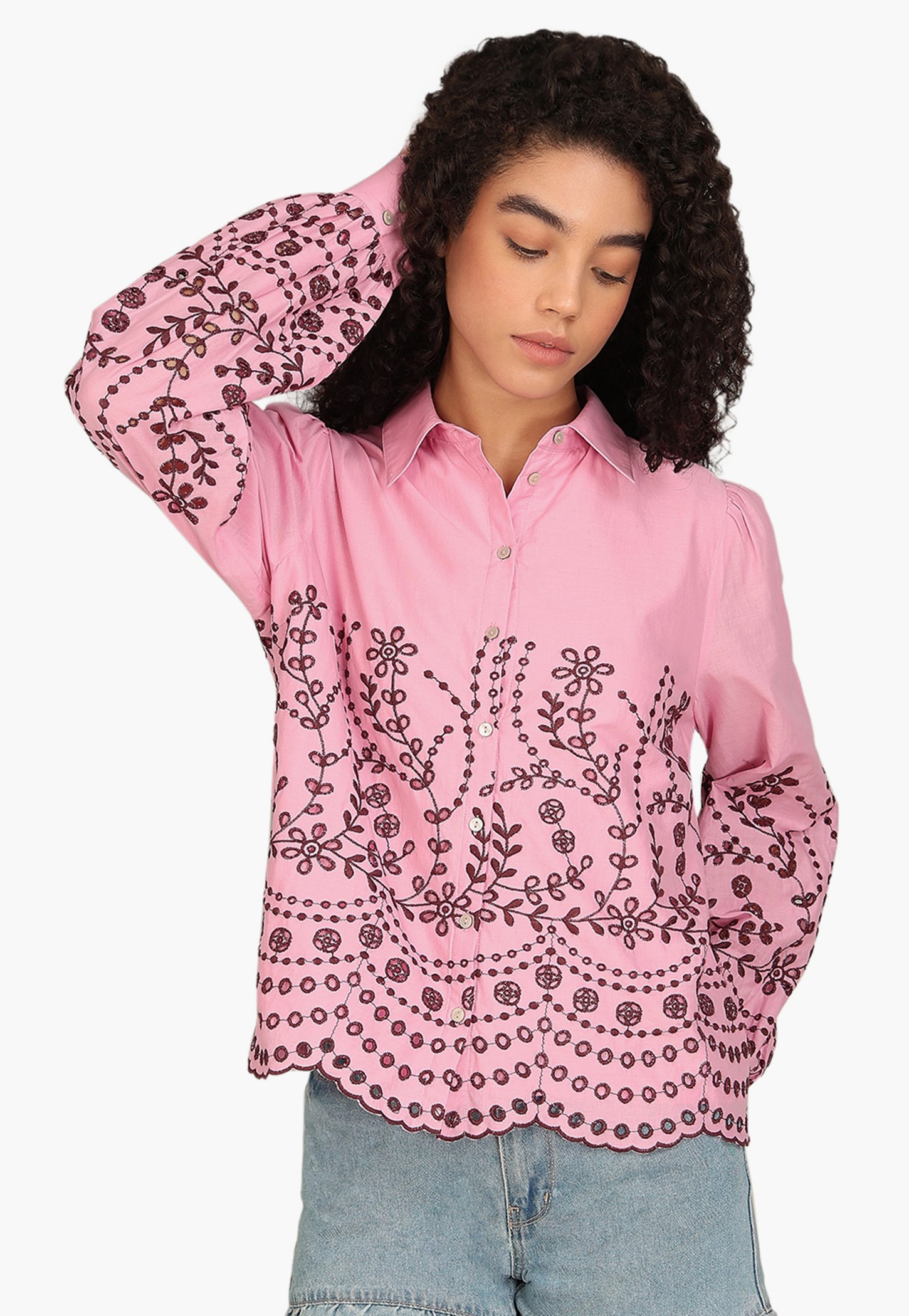VERO MODA Embroidered Shirt with Scalloped Hem-picture-54