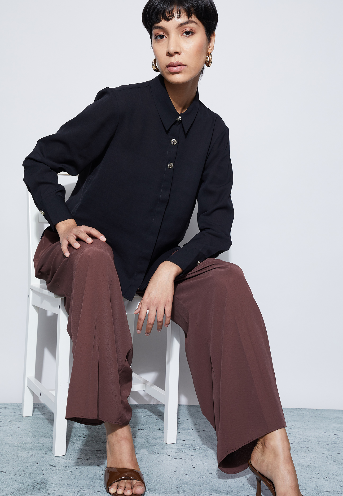 CODE Solid Shirt with Decorative Buttons-picture-14