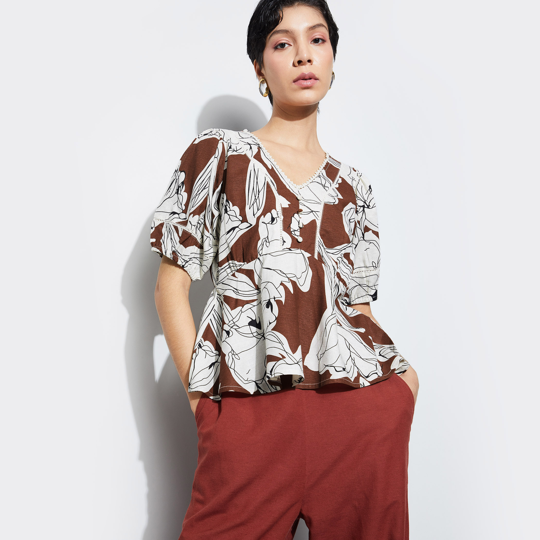 CODE Floral Print Peplum Top-picture-39
