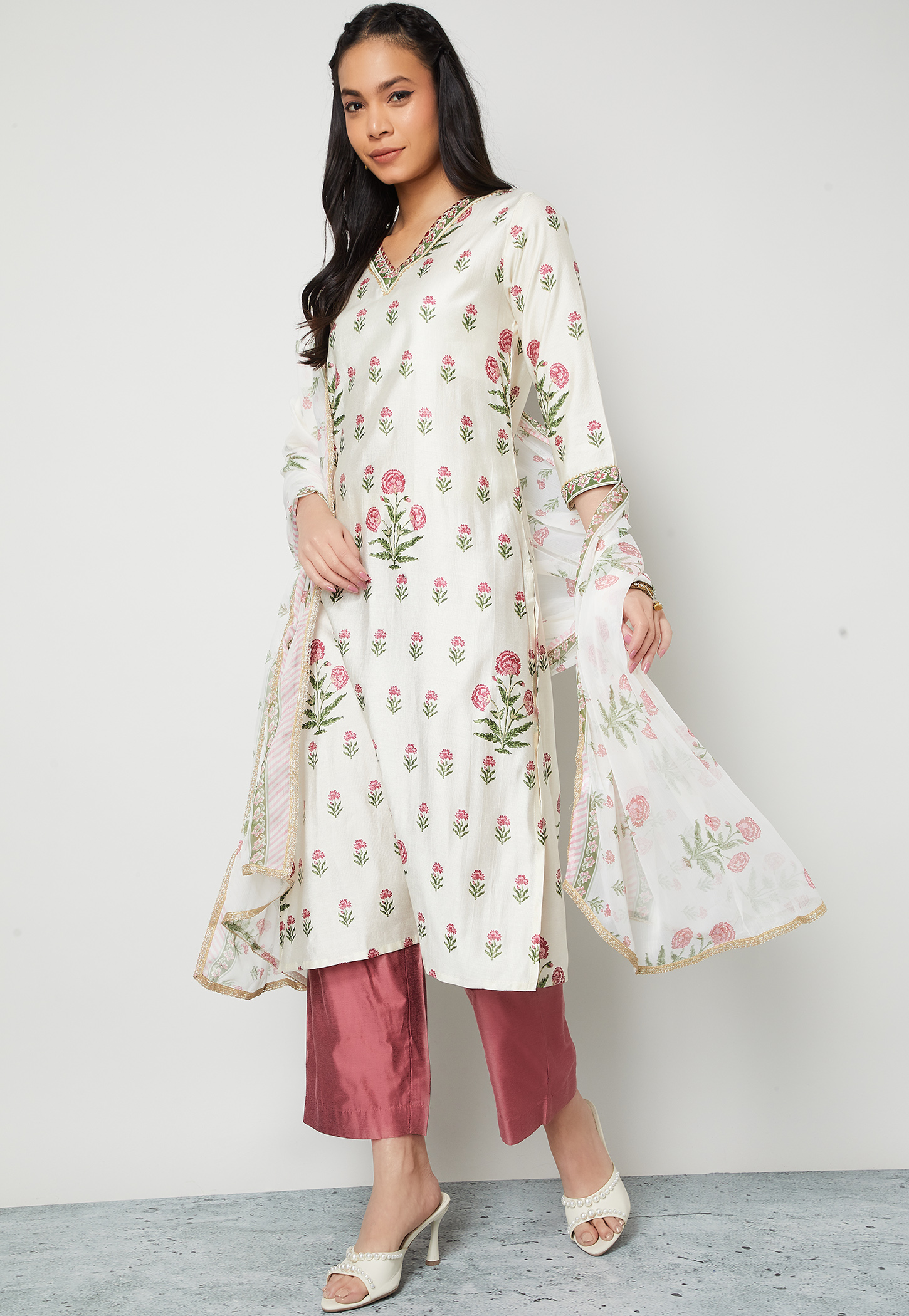 MELANGE Floral Print Straight Kurta Set-picture-51