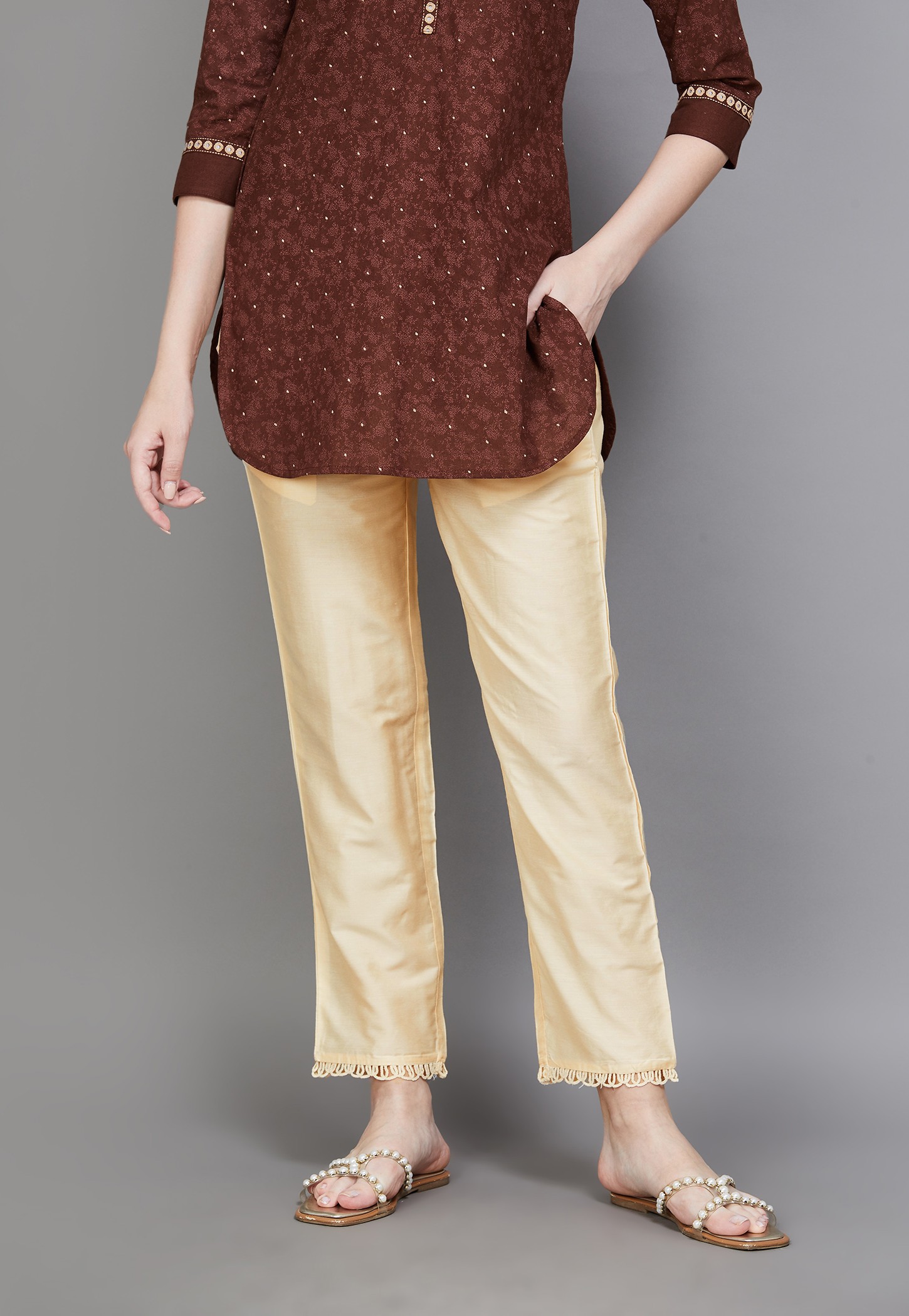 W Solid Straight Pants with Fringe Hem-picture-21