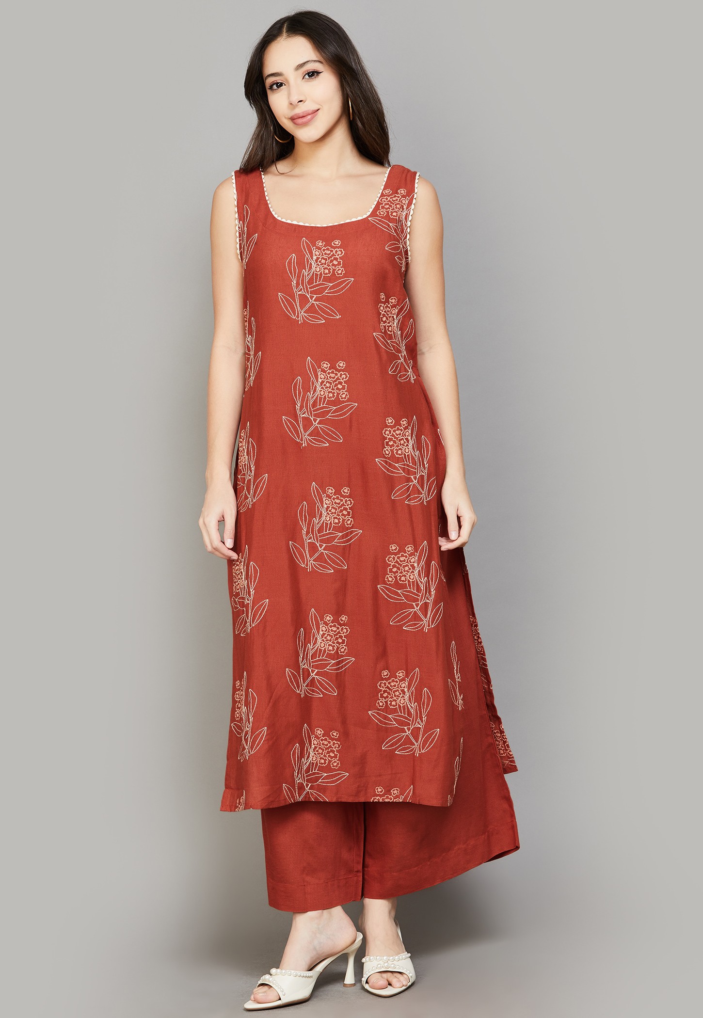W Floral Embroidered Straight Kurta Set-picture-22