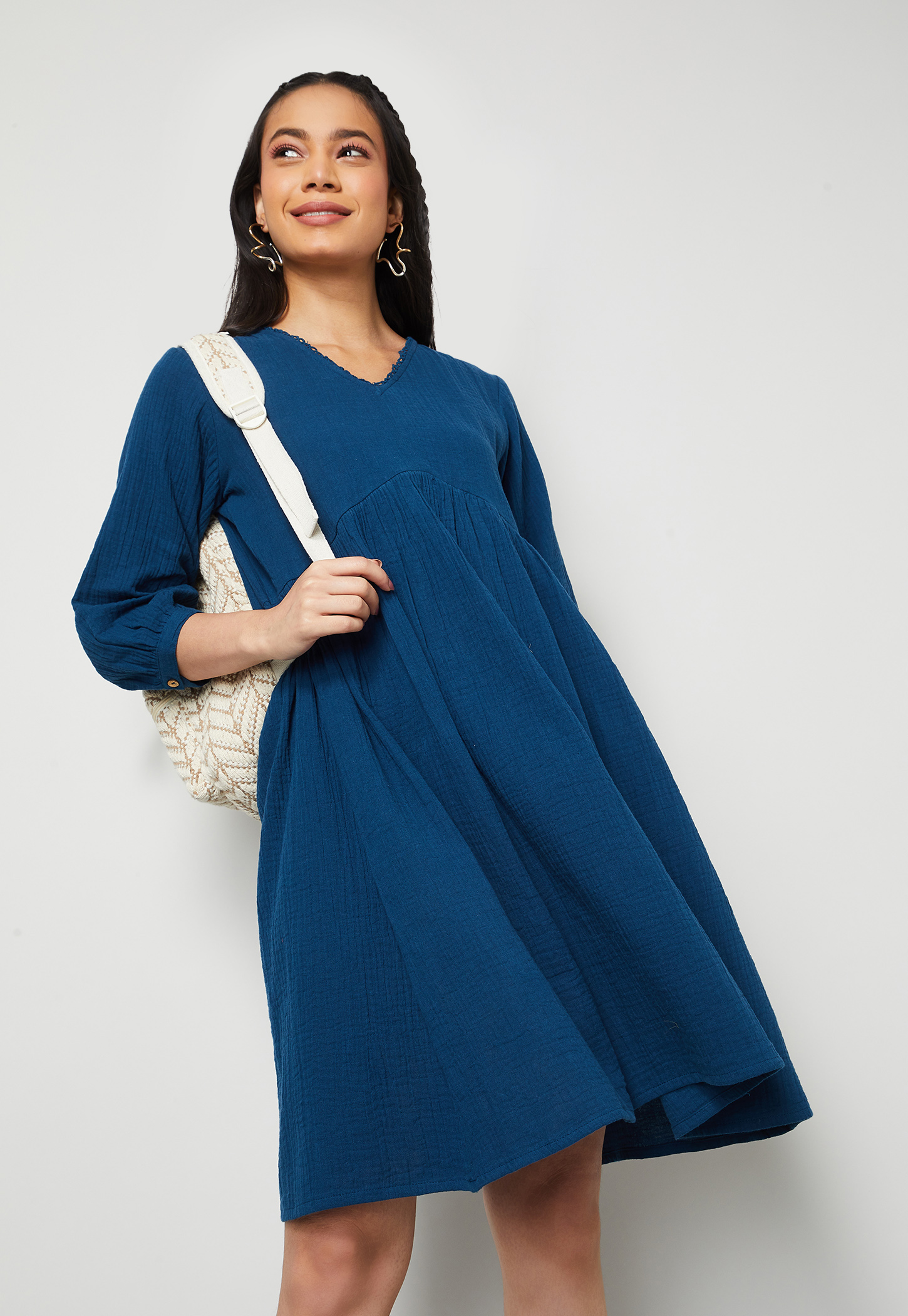 COLOUR ME Textured A-line Dress-picture-48
