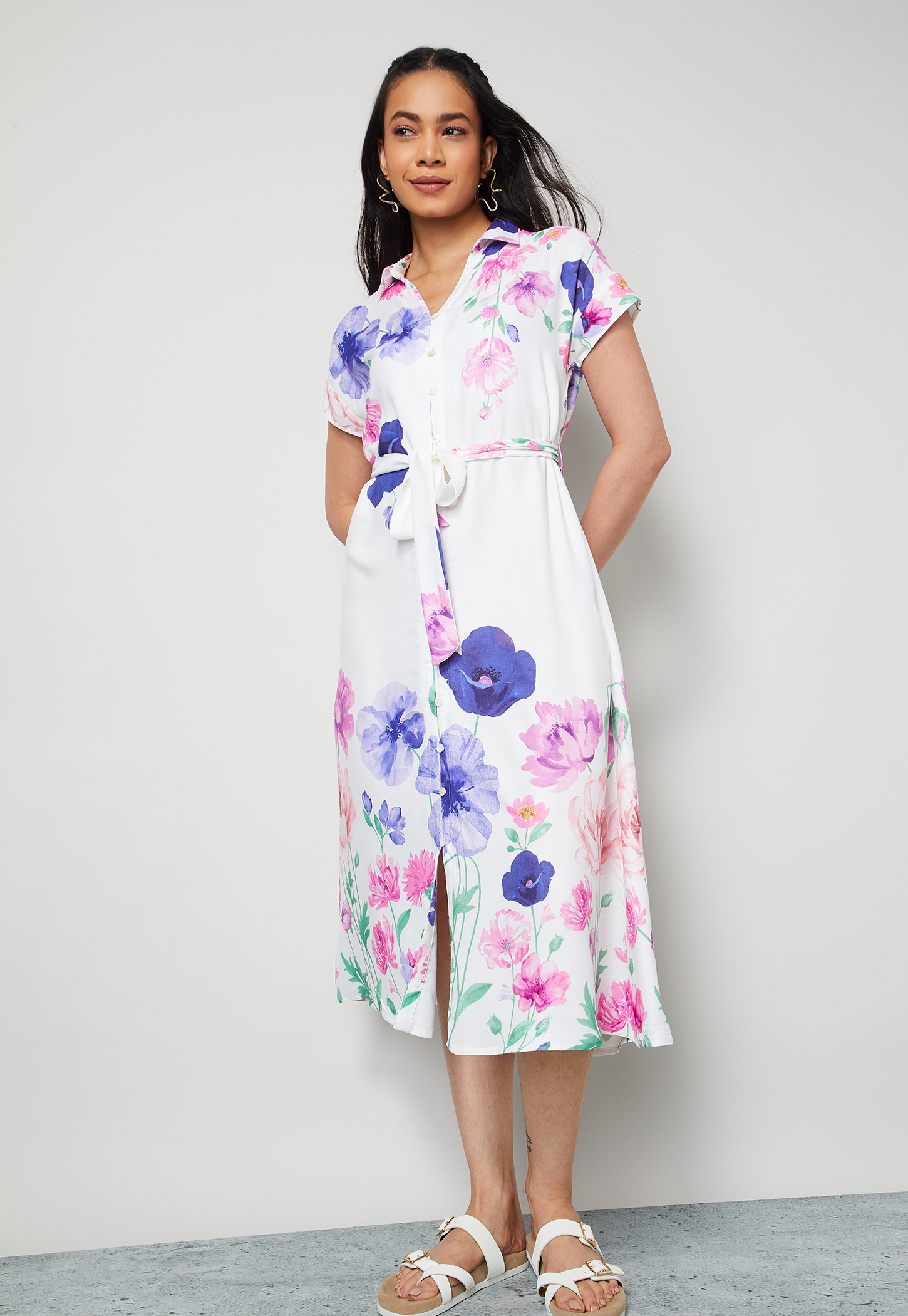COLOUR ME Floral Print Shirt Dress with Belt-picture-15