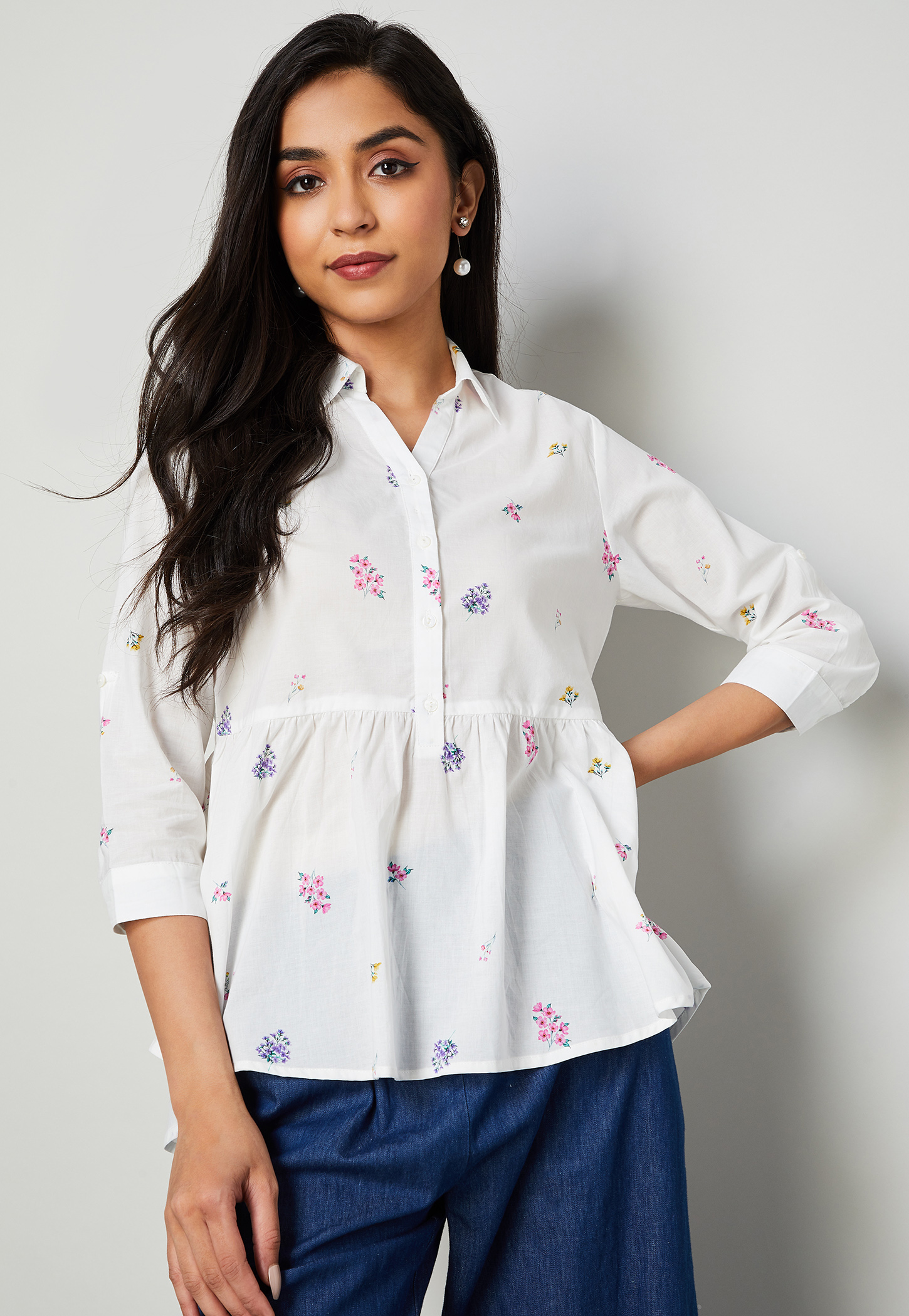 COLOUR ME Floral Print Peplum Top-picture-36