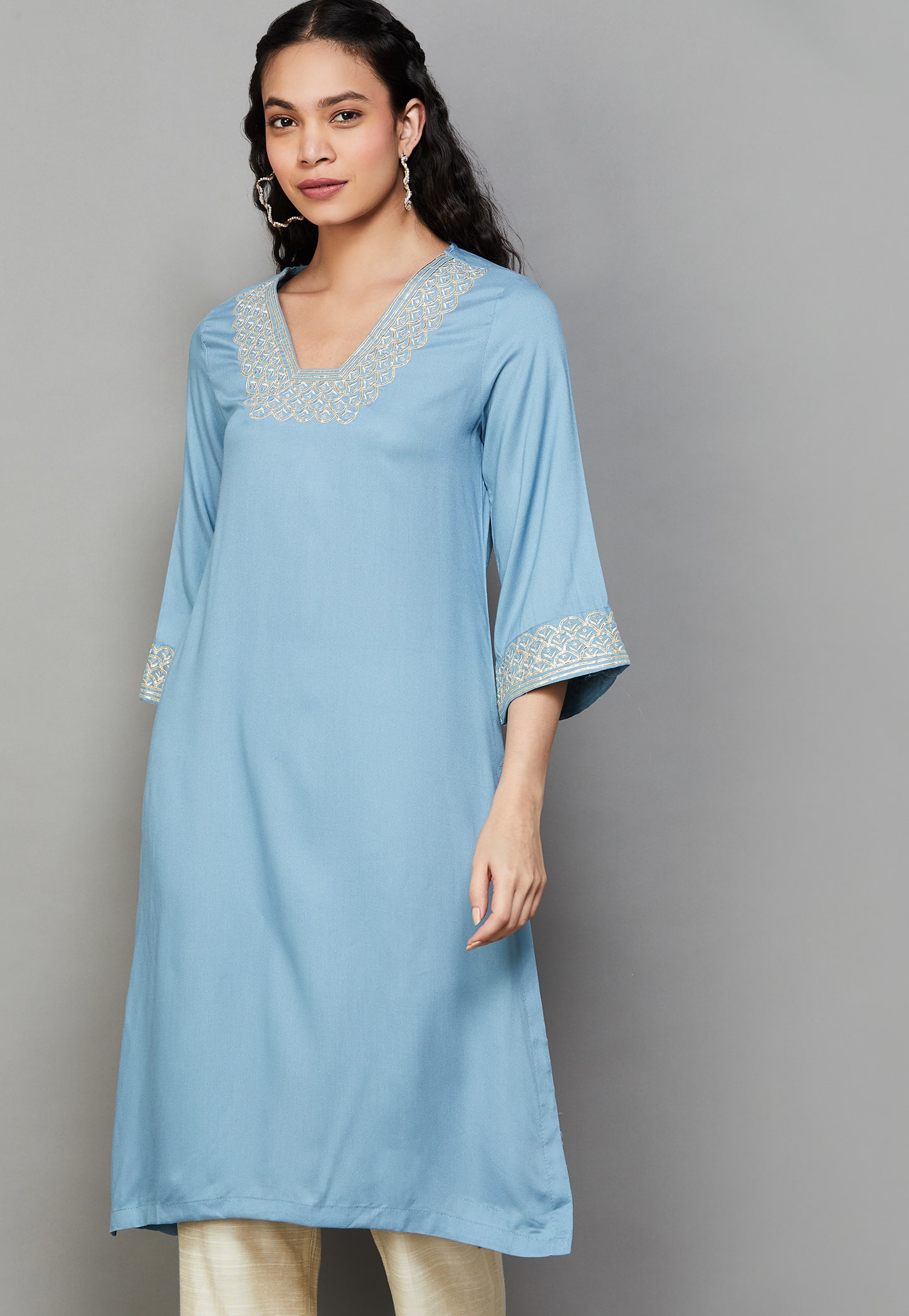 BIBA Embroidered V-Neck Straight Festive Kurta-picture-36