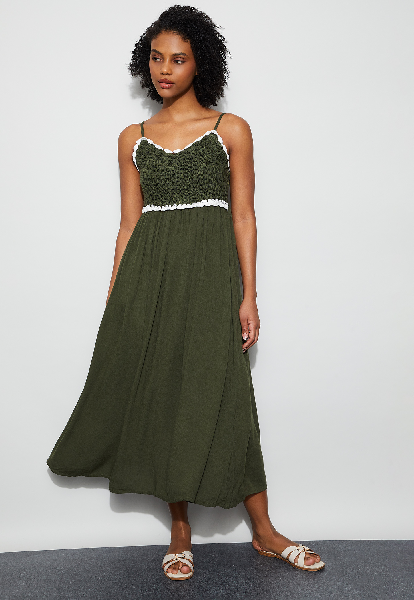 GINGER Solid Spaghetti Midi Dress-picture-24
