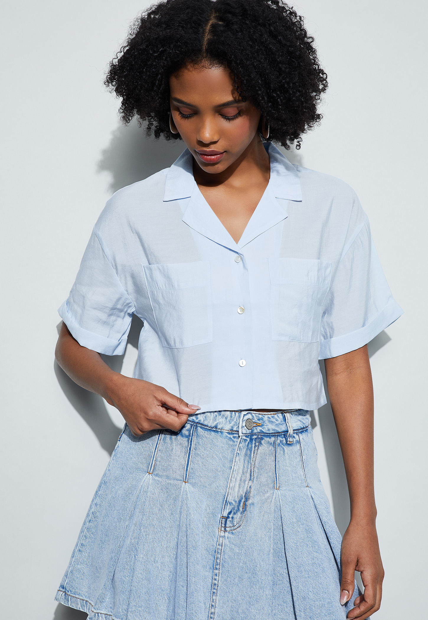 GINGER Solid Cropped Shirt-picture-27