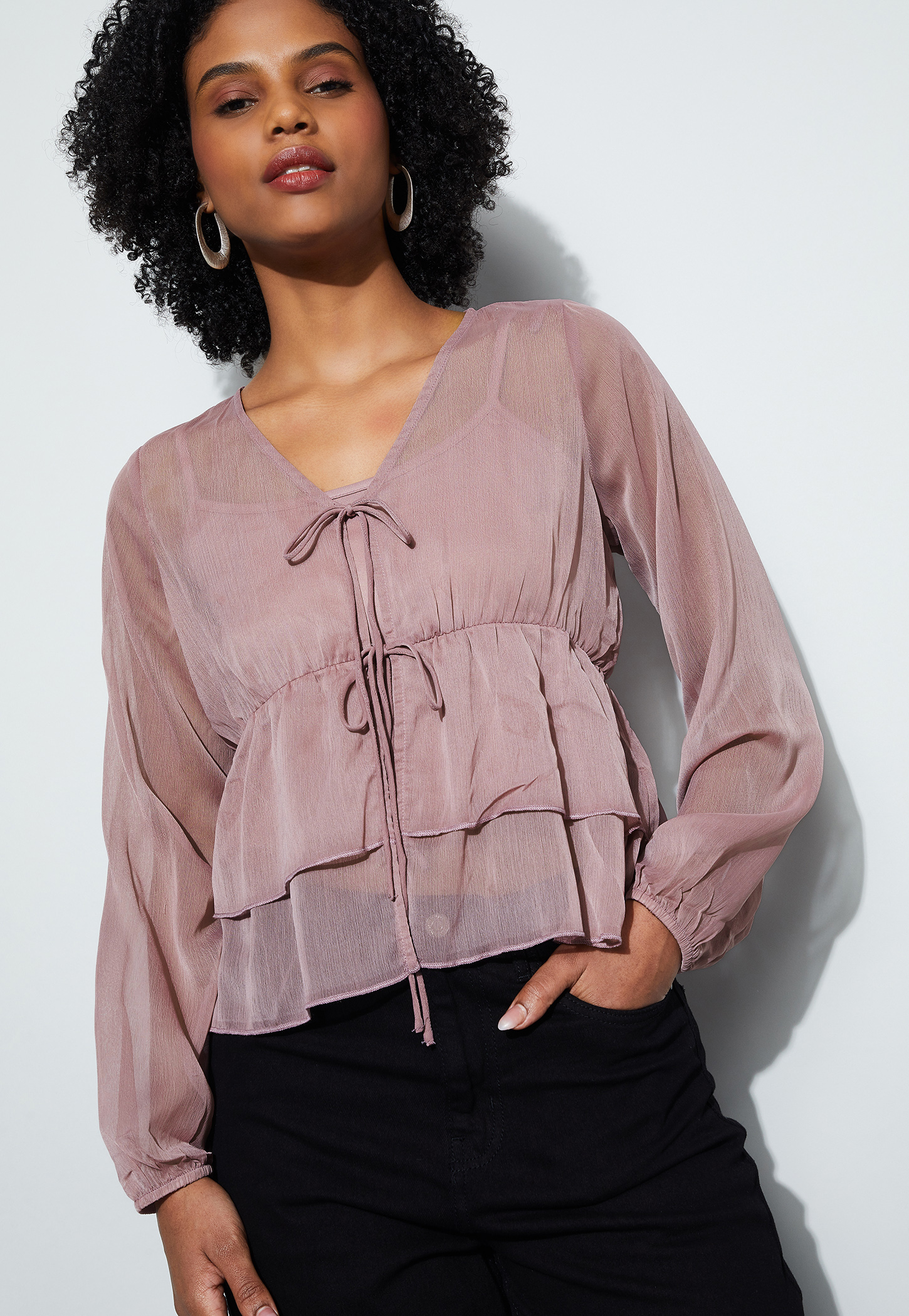 GINGER Solid Peplum Top with Camisole-picture-42