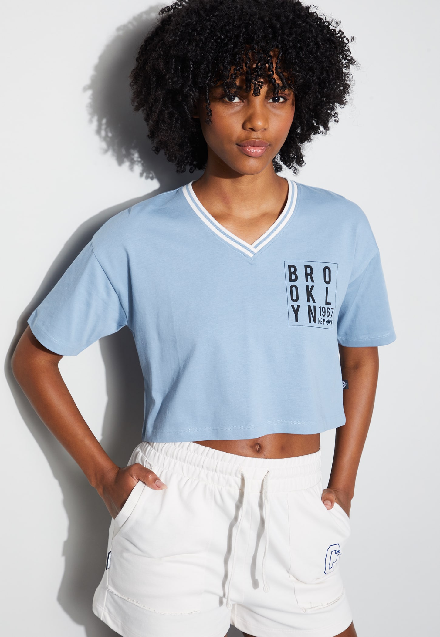 KAPPA Printed V-neck Crop T-shirt-image-4