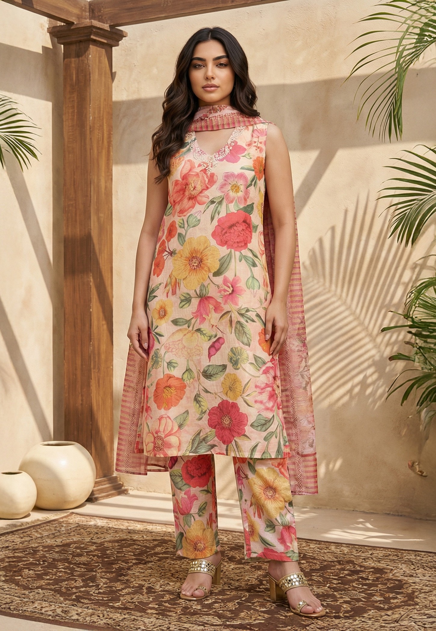 W Floral Print Straight Kurta Set