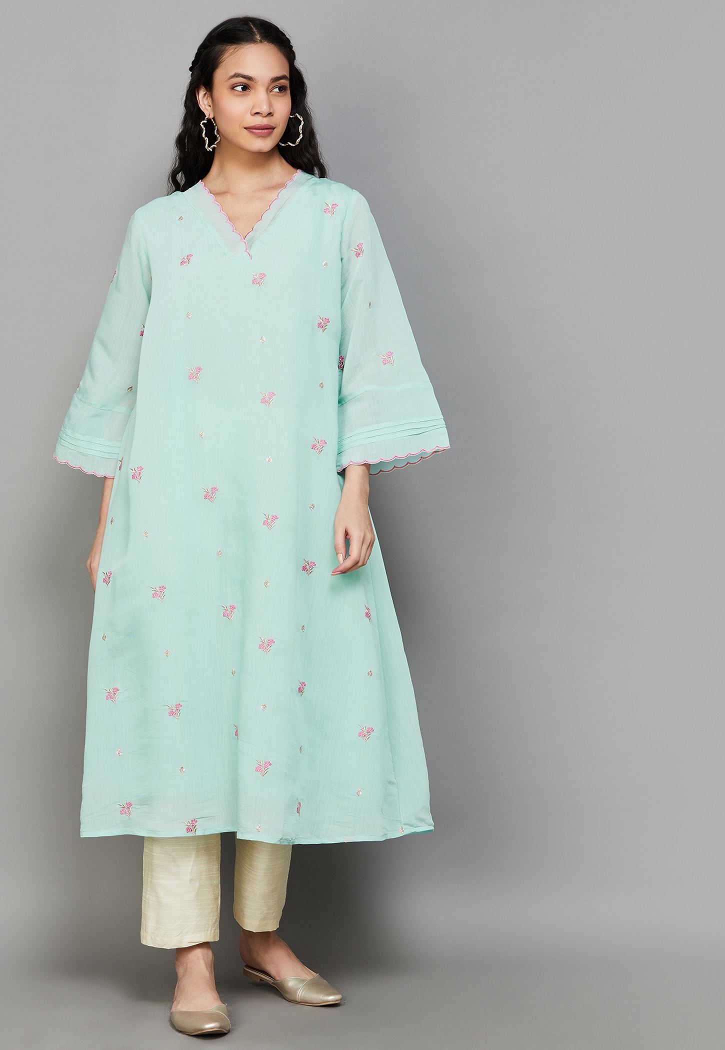 LIBAS Embroidered V-Neck Flared Kurta-image-48