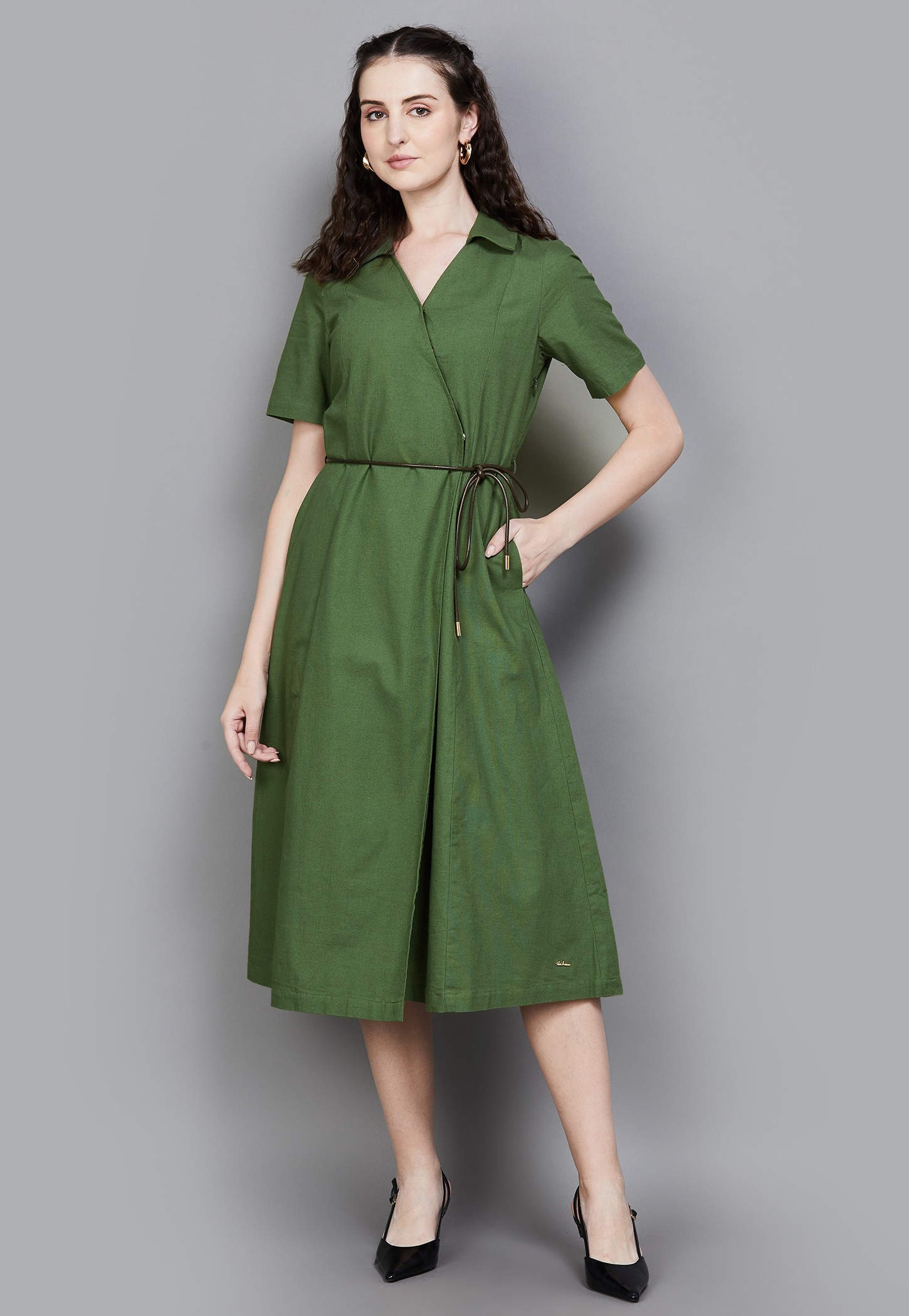 VAN HEUSEN Solid Tie-Up Wrap Dress-picture-18