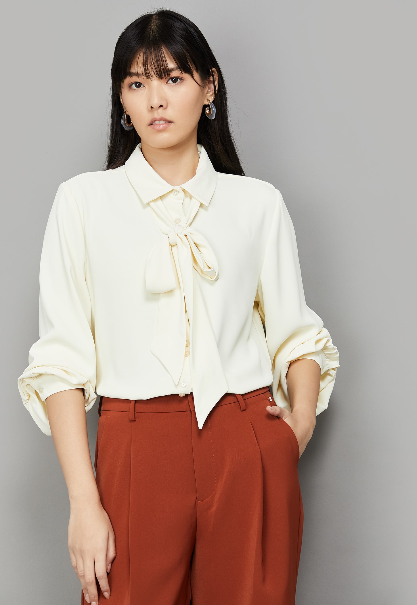 VAN HEUSEN Solid Tie-Up Neck Shirt-picture-33