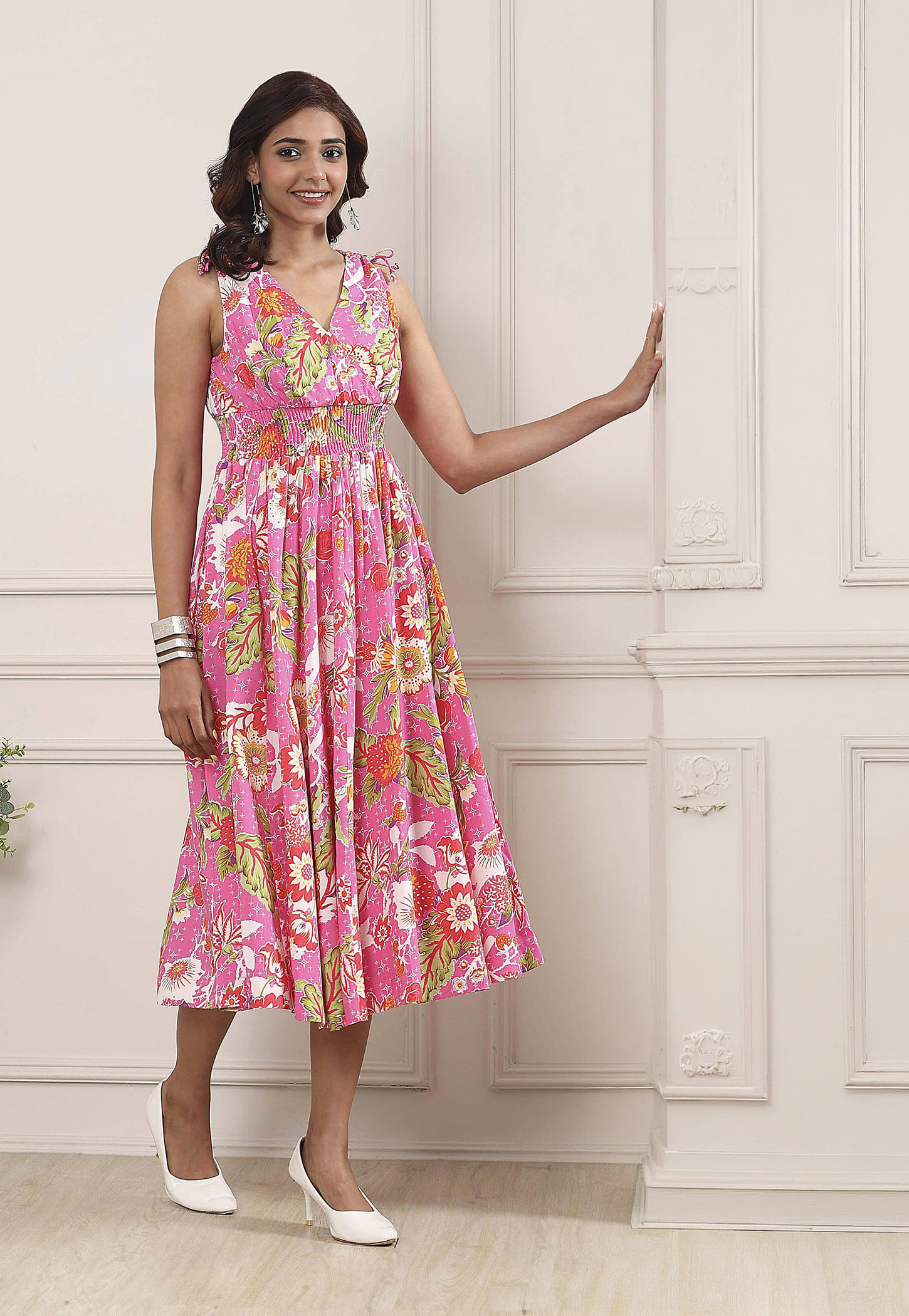 BIBA Floral Print A-Line Midi Dress