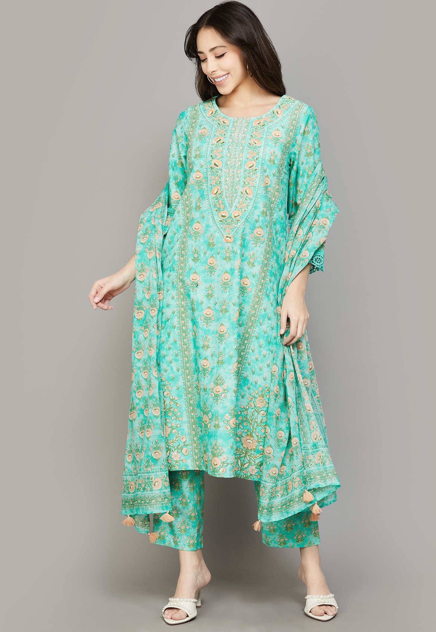 BIBA Floral Print Embroidered Kurta Set-image-27