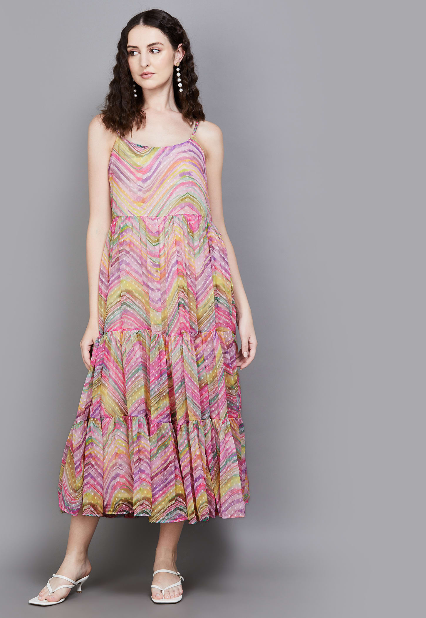 W Chevron Print Tiered Dress-image-20