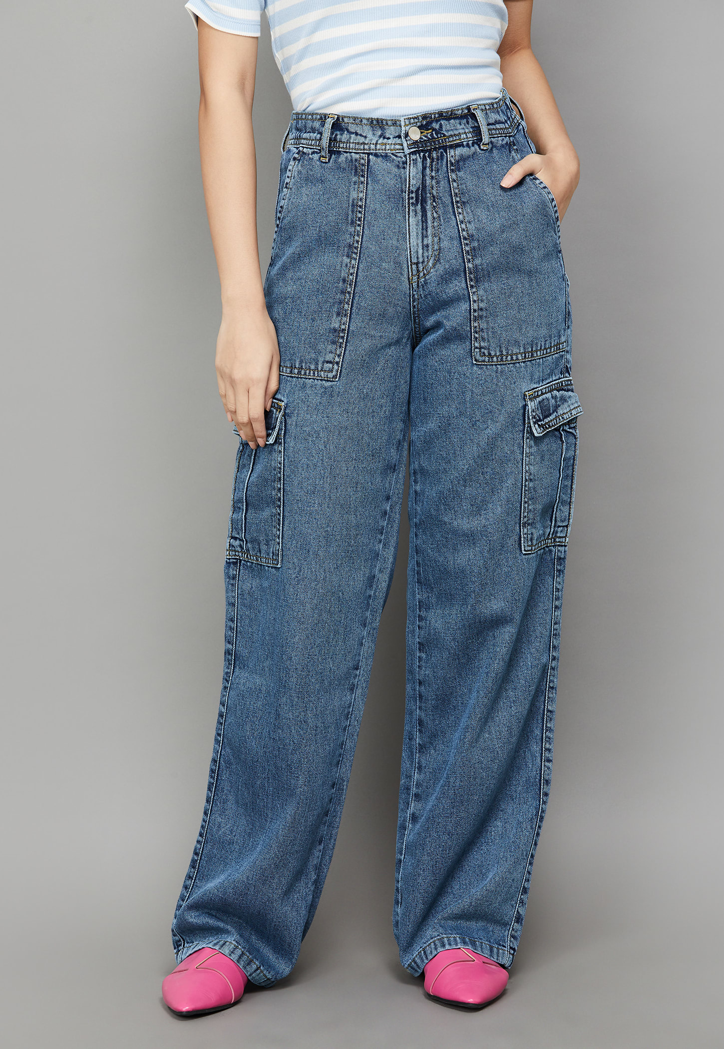 KRAUS Washed Denim Cargos-image-40
