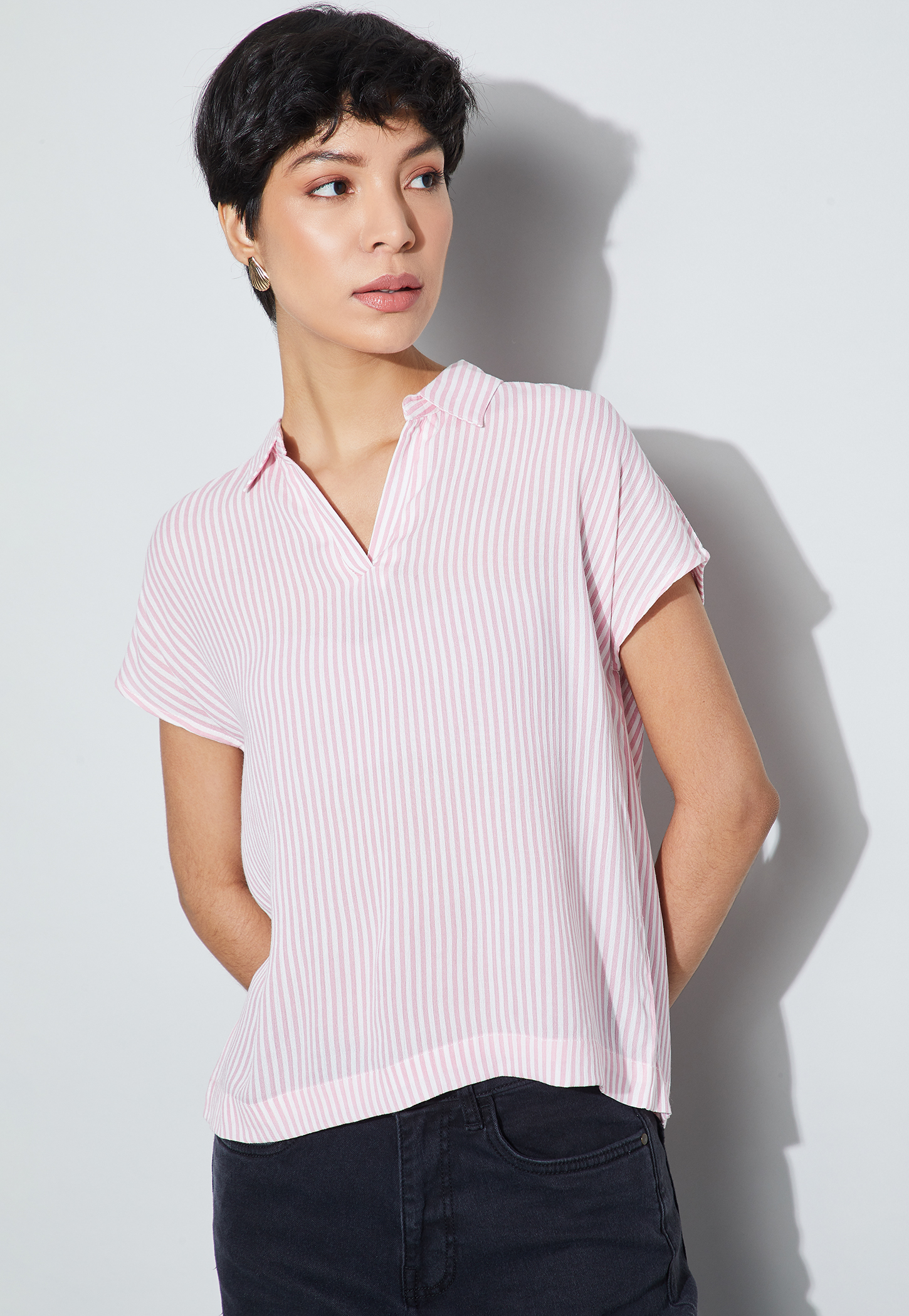 FAME FOREVER Striped Collared Top-picture-13