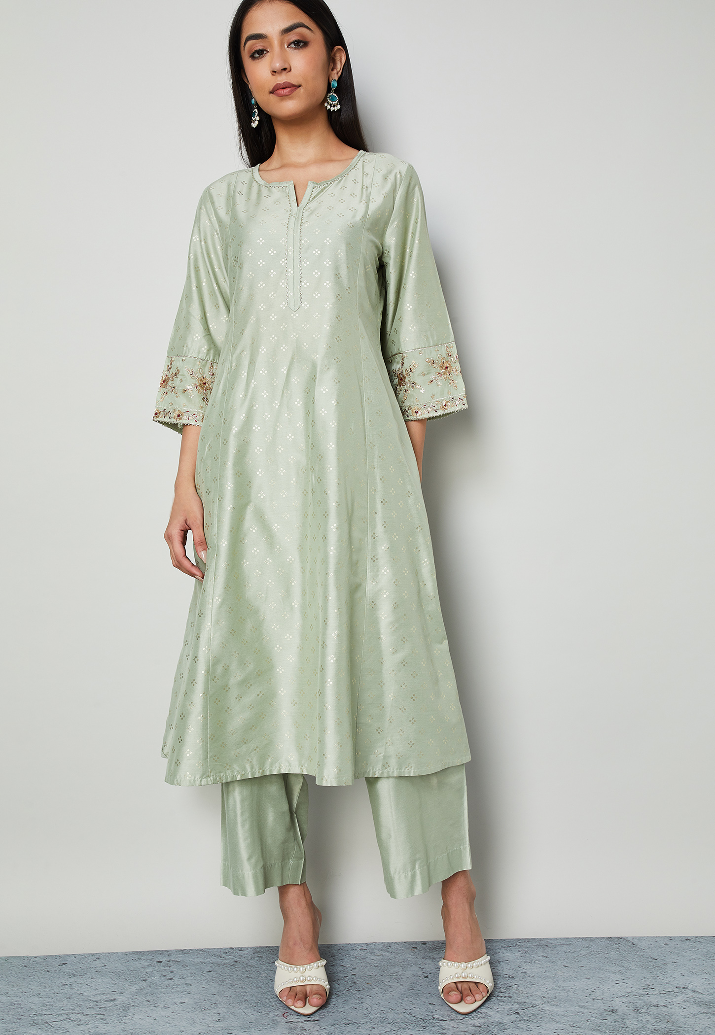 MELANGE Embroidered A-Line Kurta-image-32