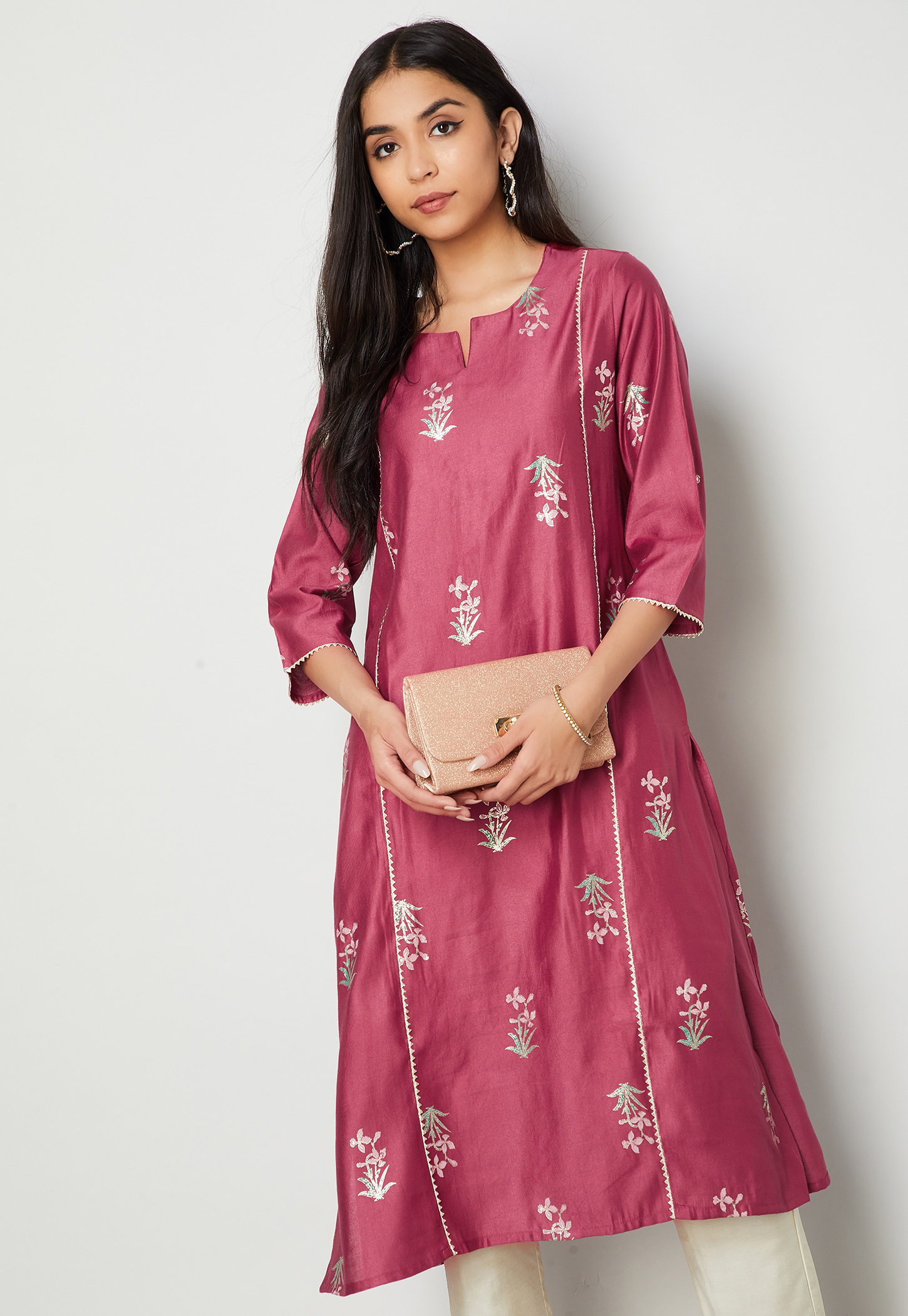 MELANGE Floral Print Notched Neck Straight Kurta-picture-27