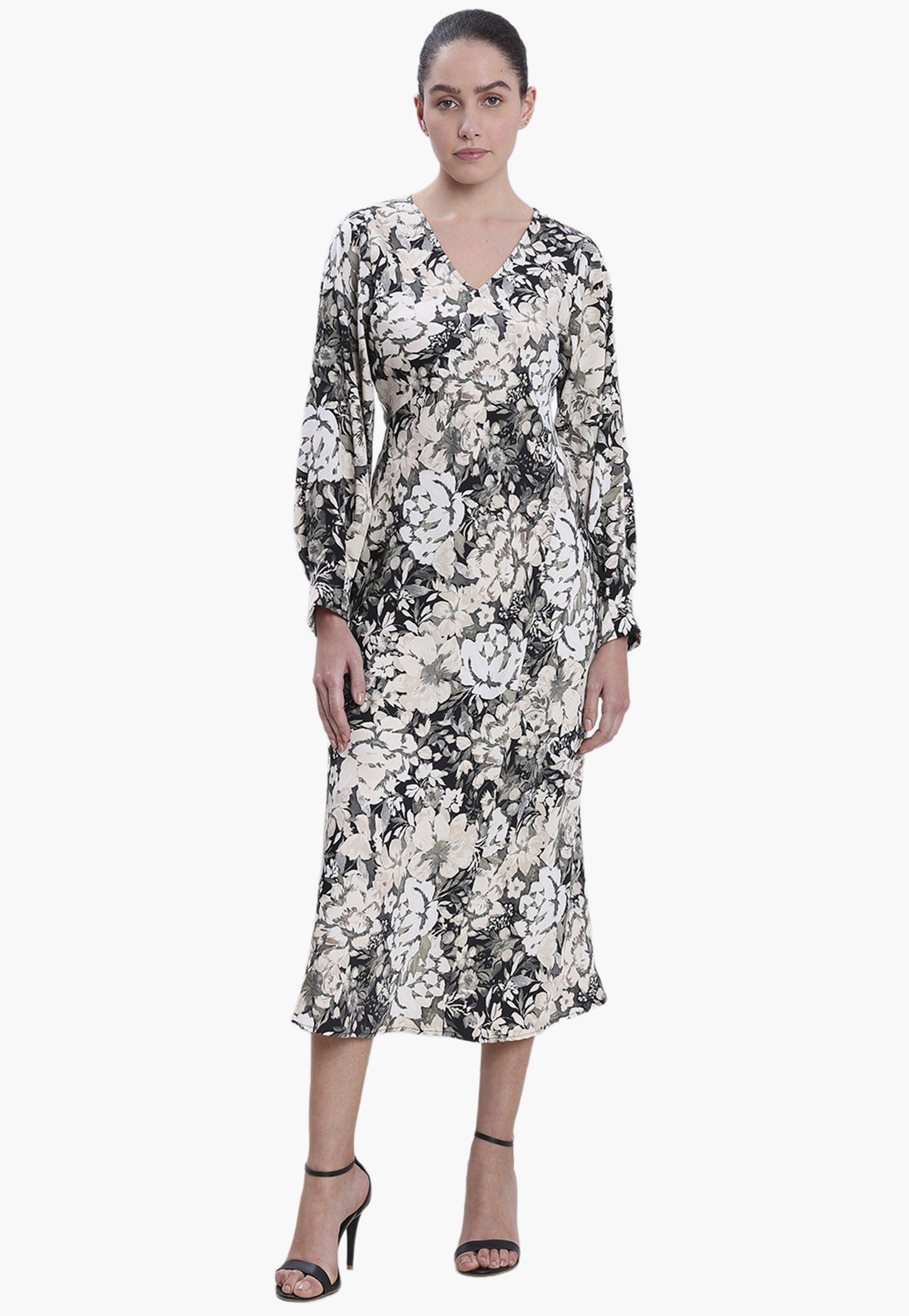 VERO MODA Floral Print Midi Dress with V-Neck and Full Sleeves-picture-33