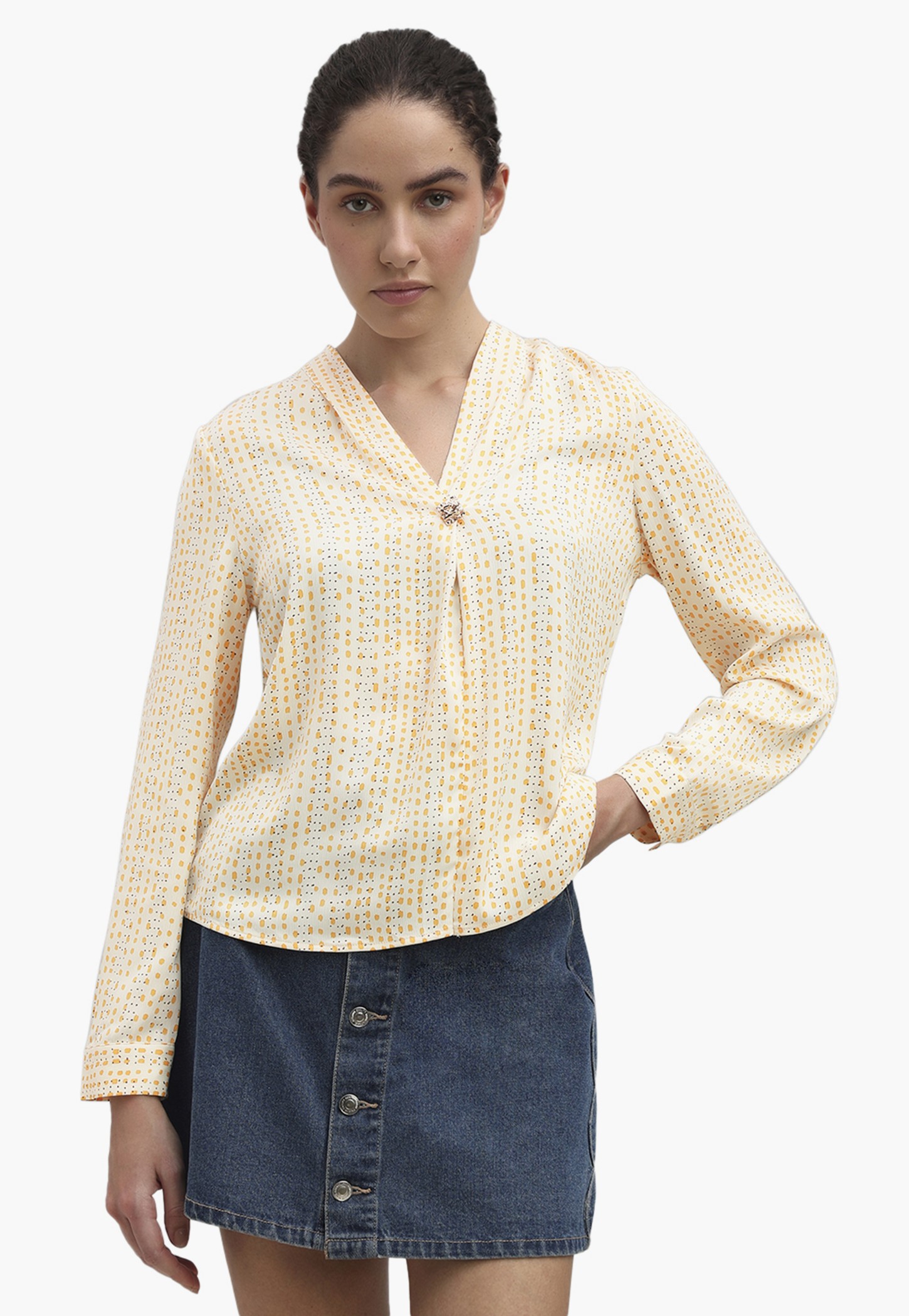 VERO MODA Printed V-Neck Button Top-picture-31